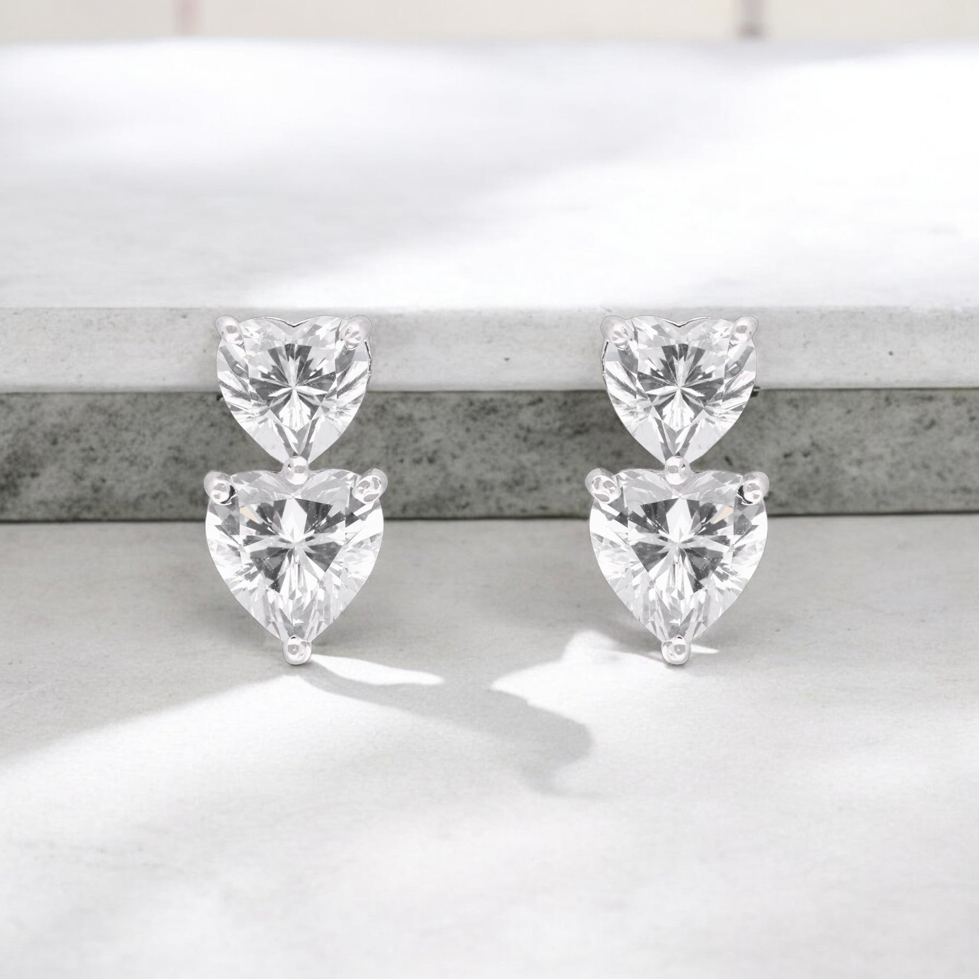 Silver Double Heart Stud Earrings | SKU : 0003594353, 0021456121, 0021456114, 0021456107