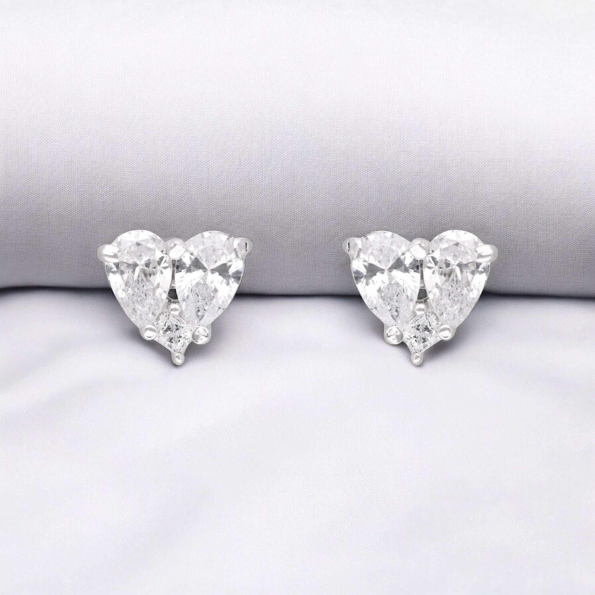 Silver Heart Cluster Stud Earrings | SKU : 0003594360, 0021456145, 0021456138