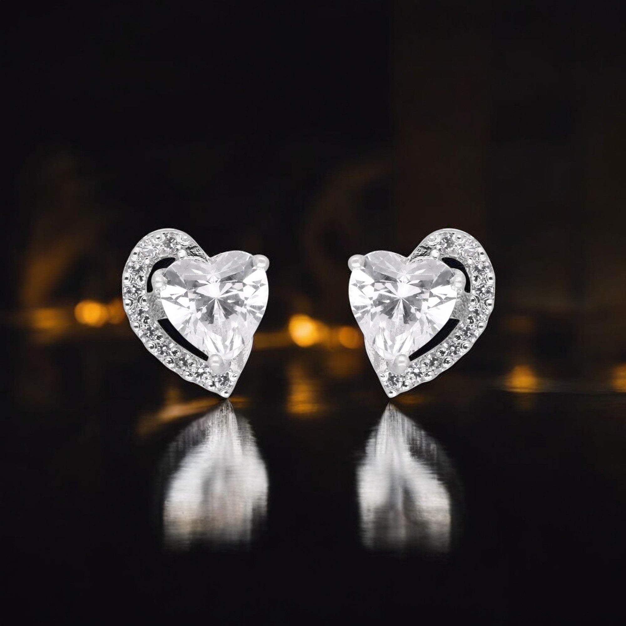 Silver Heart Stud Earrings with Sparkling Accents | SKU : 0003594377, 0021456183, 0021456152, 0021456176, 0021456169