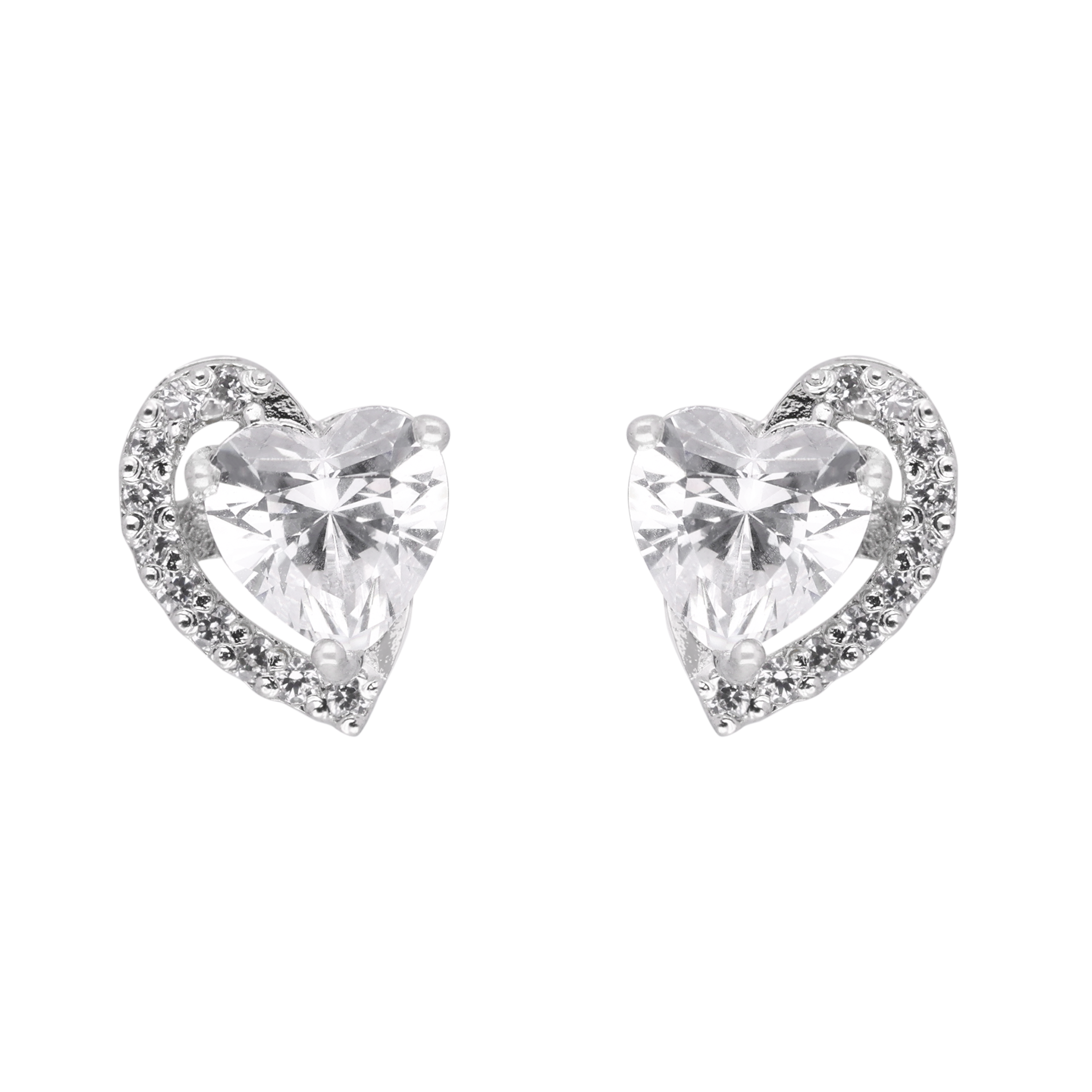 Silver Heart Stud Earrings with Sparkling Accents | SKU : 0003594377, 0021456183, 0021456152, 0021456176, 0021456169