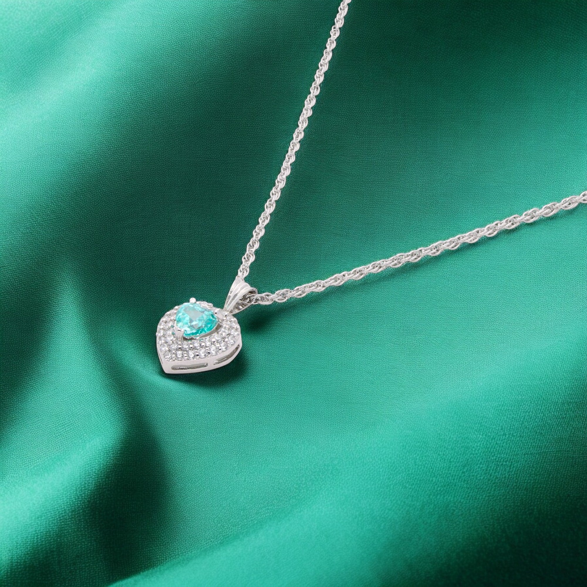 Eternal Elegance Sterling Silver Heart Pendant with Aqua Gemstone & Pave Accents | SKU : 0003594452, 0021456343, 0021456336, 0021456329