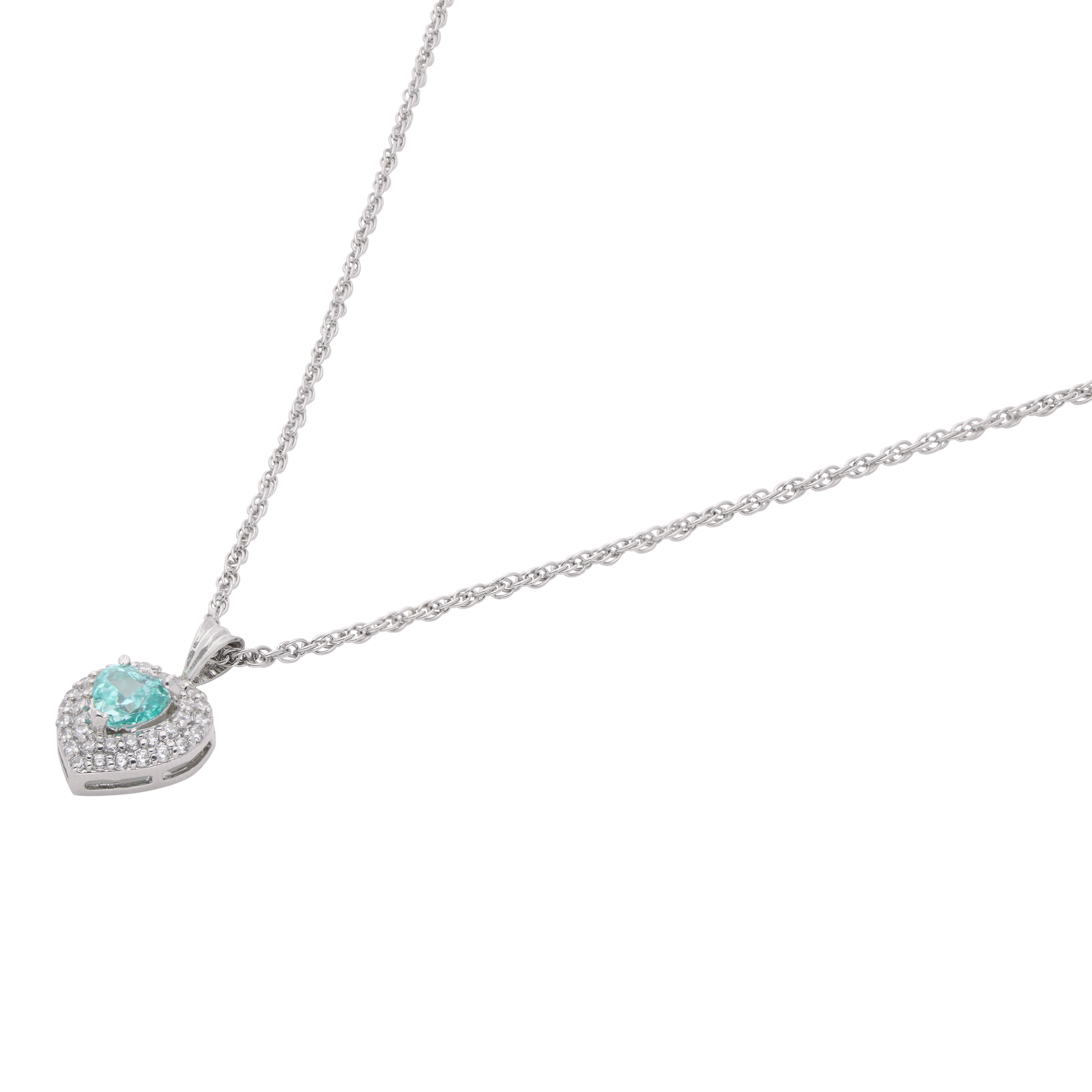 Eternal Elegance Sterling Silver Heart Pendant with Aqua Gemstone & Pave Accents | SKU : 0003594452, 0021456343, 0021456336, 0021456329