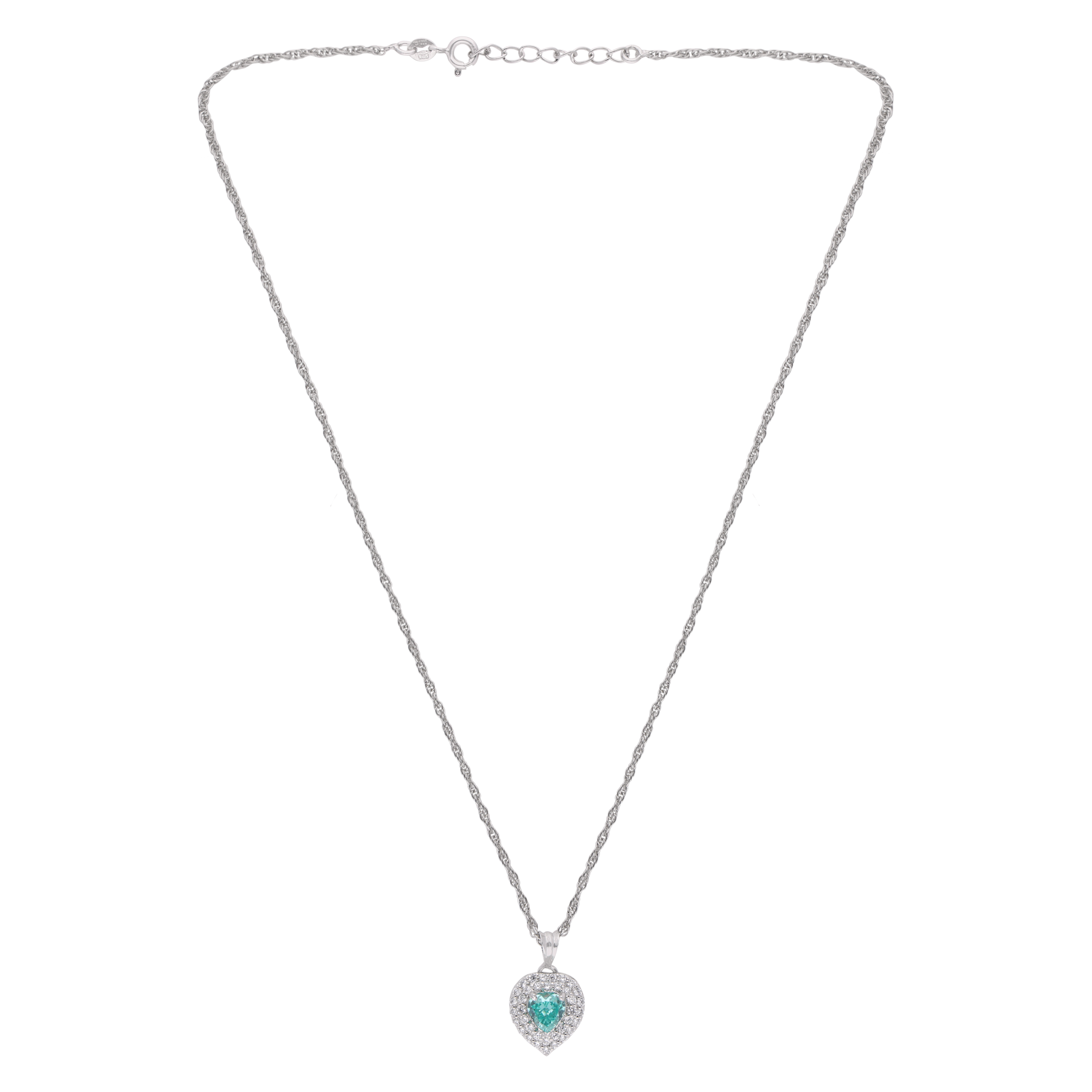 Eternal Elegance Sterling Silver Heart Pendant with Aqua Gemstone & Pave Accents | SKU : 0003594452, 0021456343, 0021456336, 0021456329