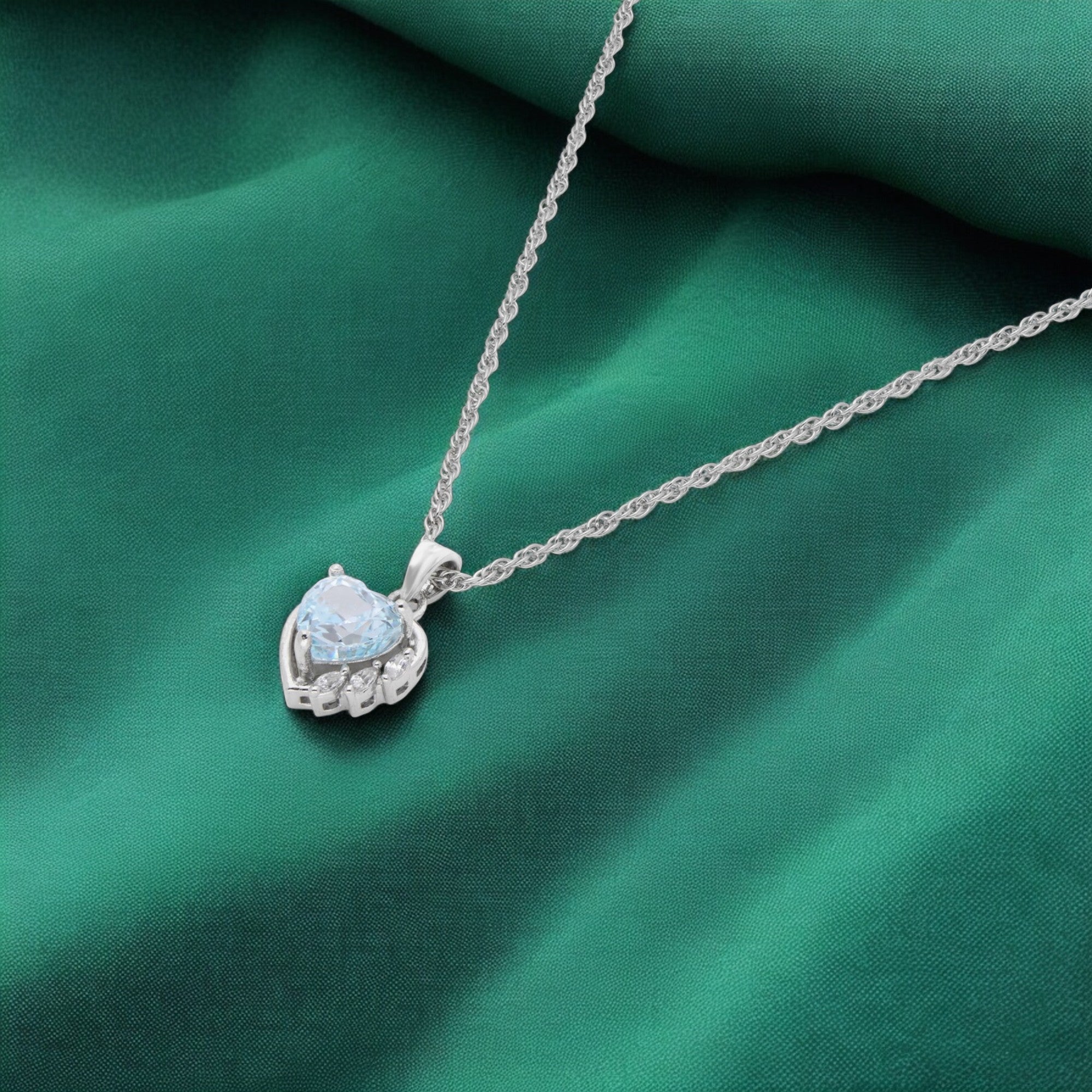 Sterling Silver Heart Pendant with Sky Blue Gemstone & Elegant Accents | SKU : 0003594476, 0021456404, 0021456381, 0021456398, 0021423871