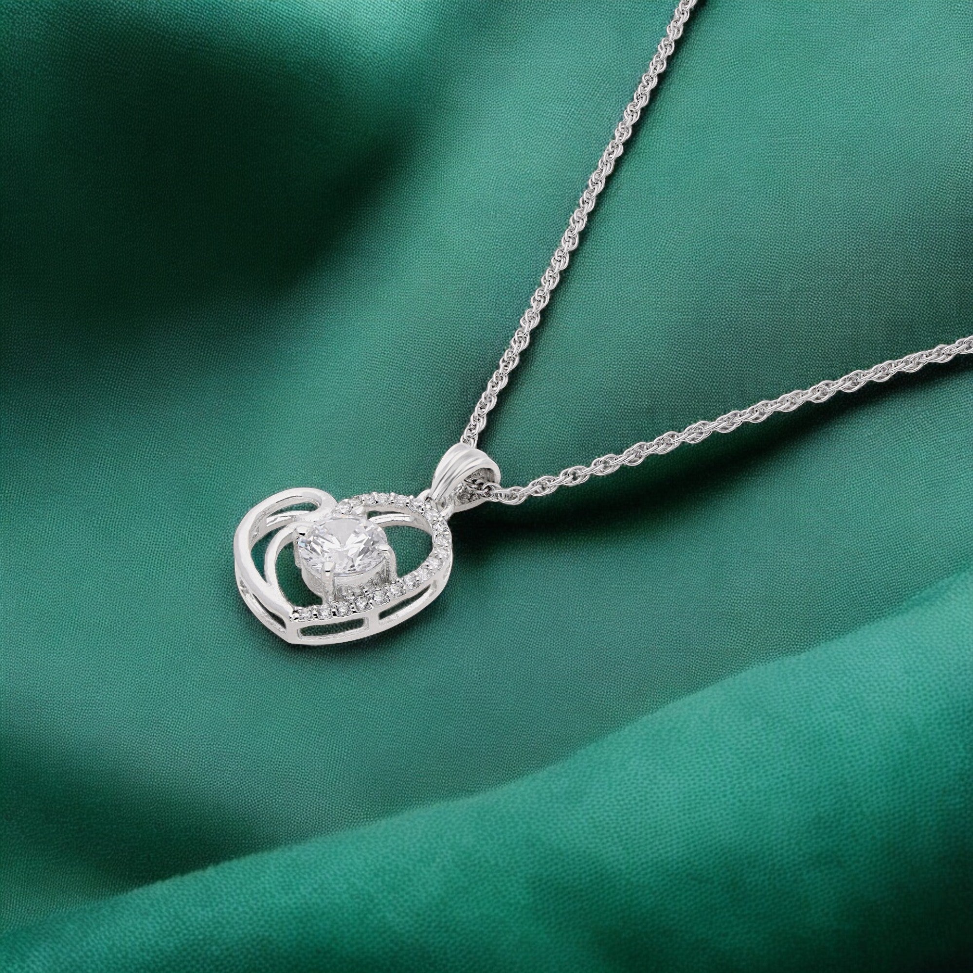 Silver Heart Pendant Necklace with Sparkling Center Stone | SKU : 0003594483, 0021456435, 0021456428, 0021456411