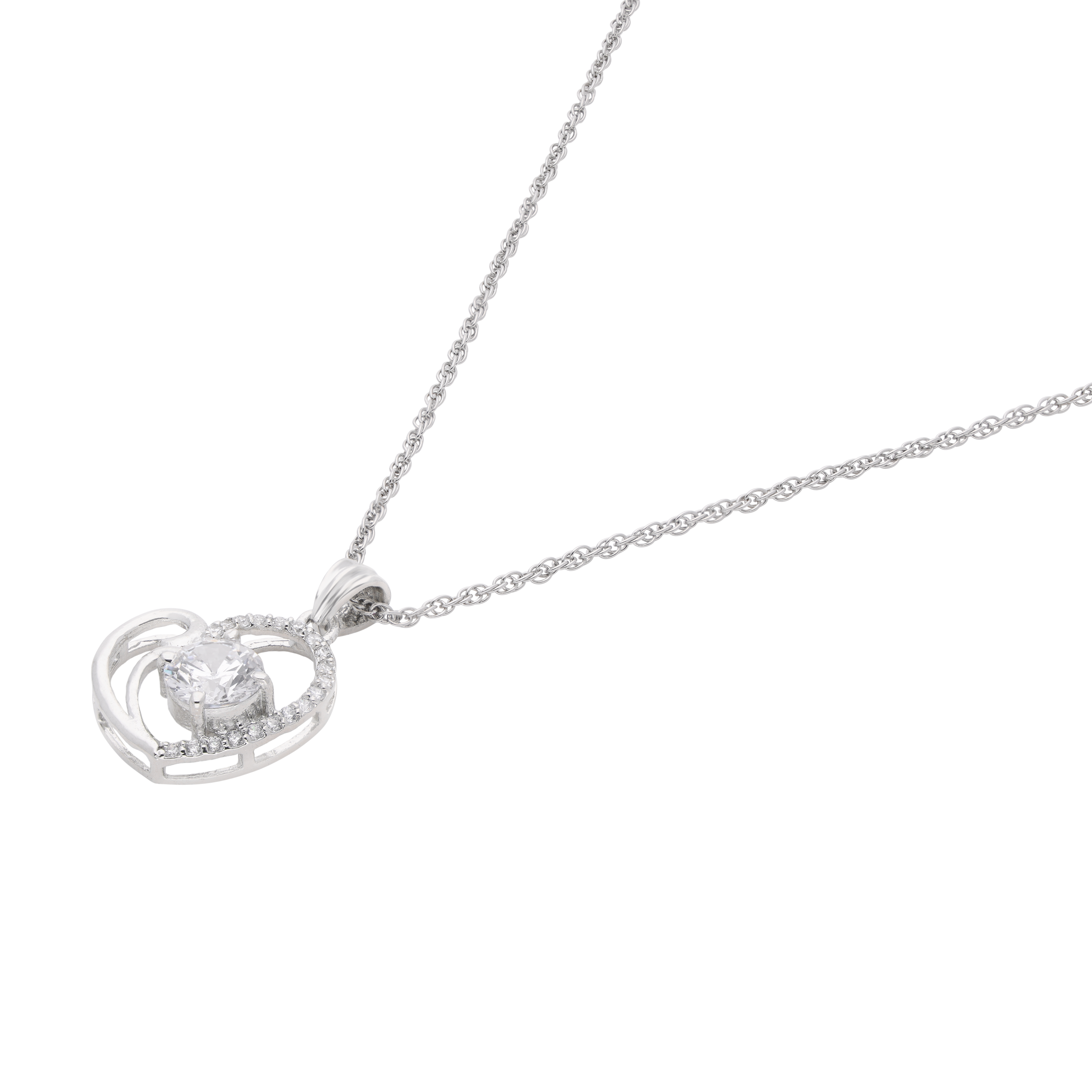 Silver Heart Pendant Necklace with Sparkling Center Stone | SKU : 0003594483, 0021456435, 0021456428, 0021456411