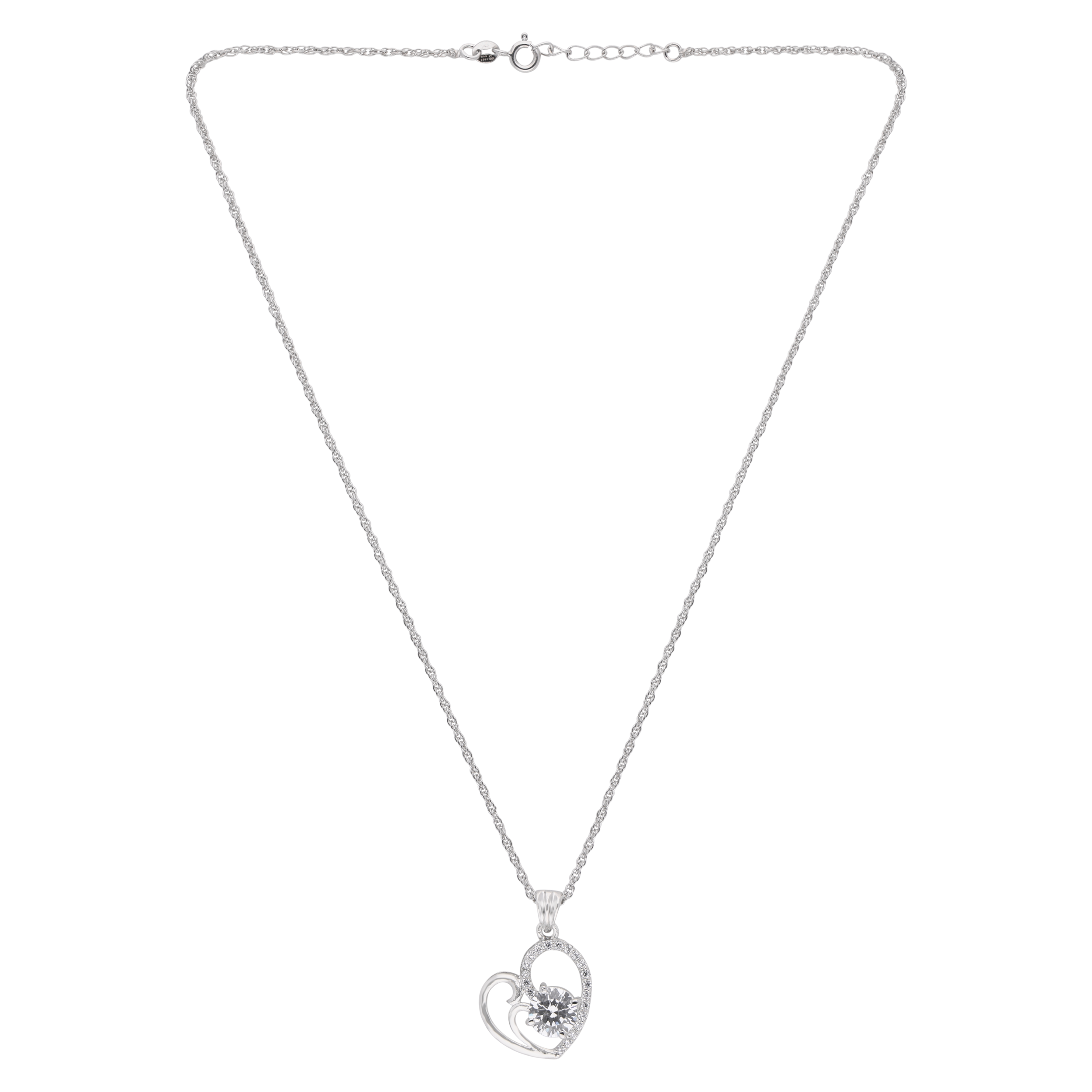 Silver Heart Pendant Necklace with Sparkling Center Stone | SKU : 0003594483, 0021456435, 0021456428, 0021456411