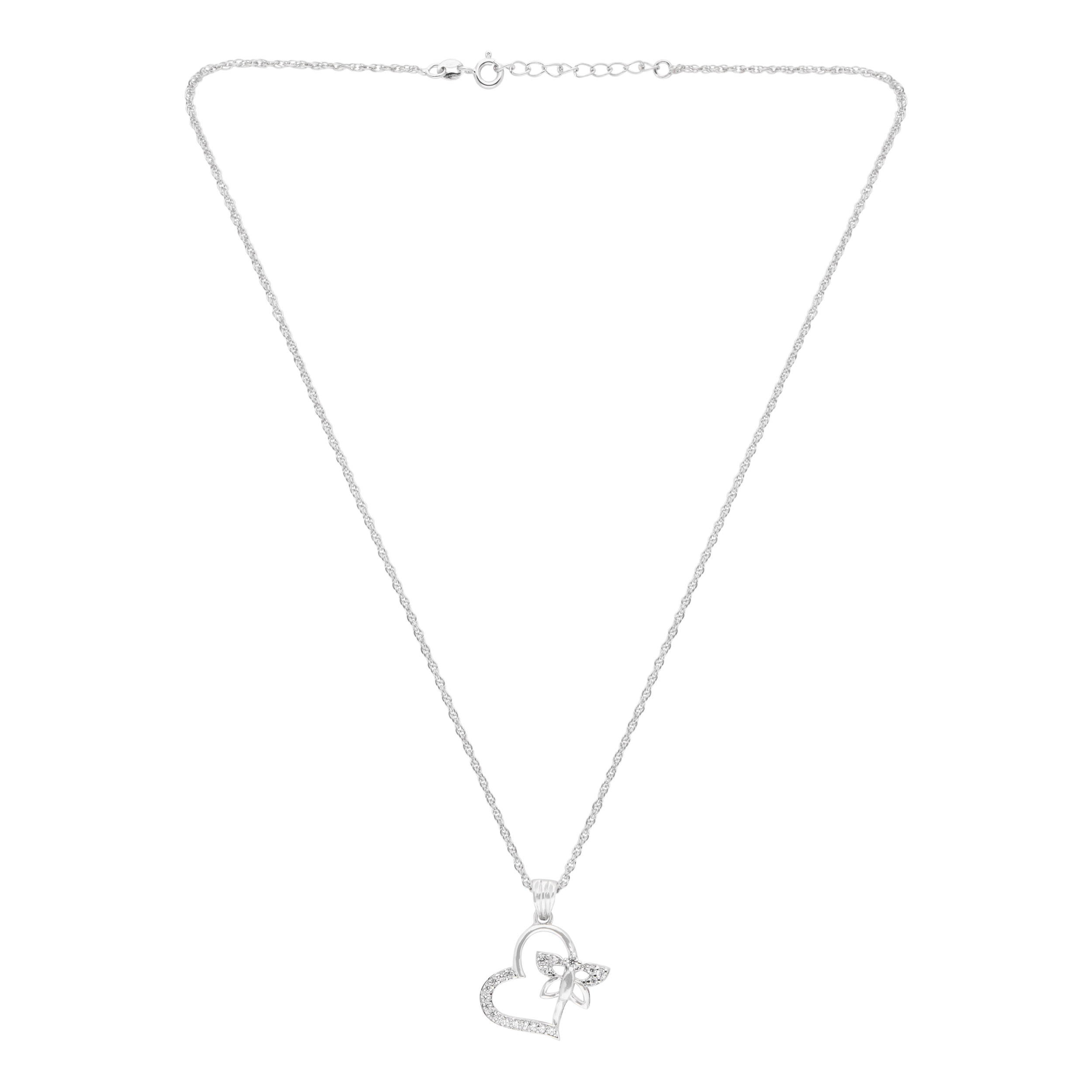 Silver Heart Pendant Necklace with Delicate Bow Accent | SKU : 0003594490, 0003594469, 0021456442, 0021456459