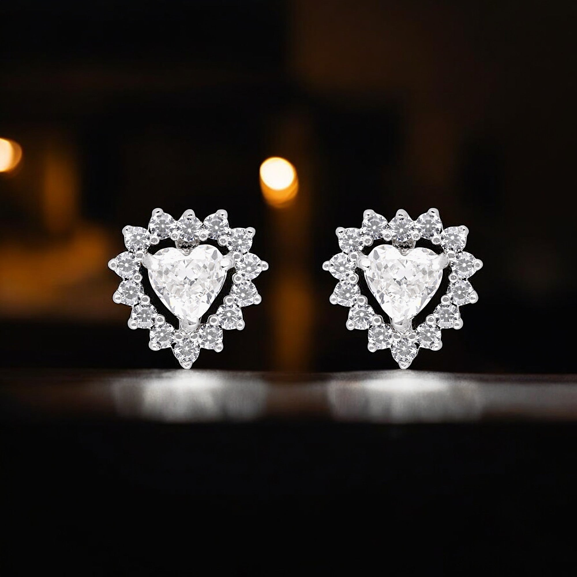 Sparkling Heart Halo Stud Earrings | SKU : 0003594568, 0021456633, 0021456596, 0021456619