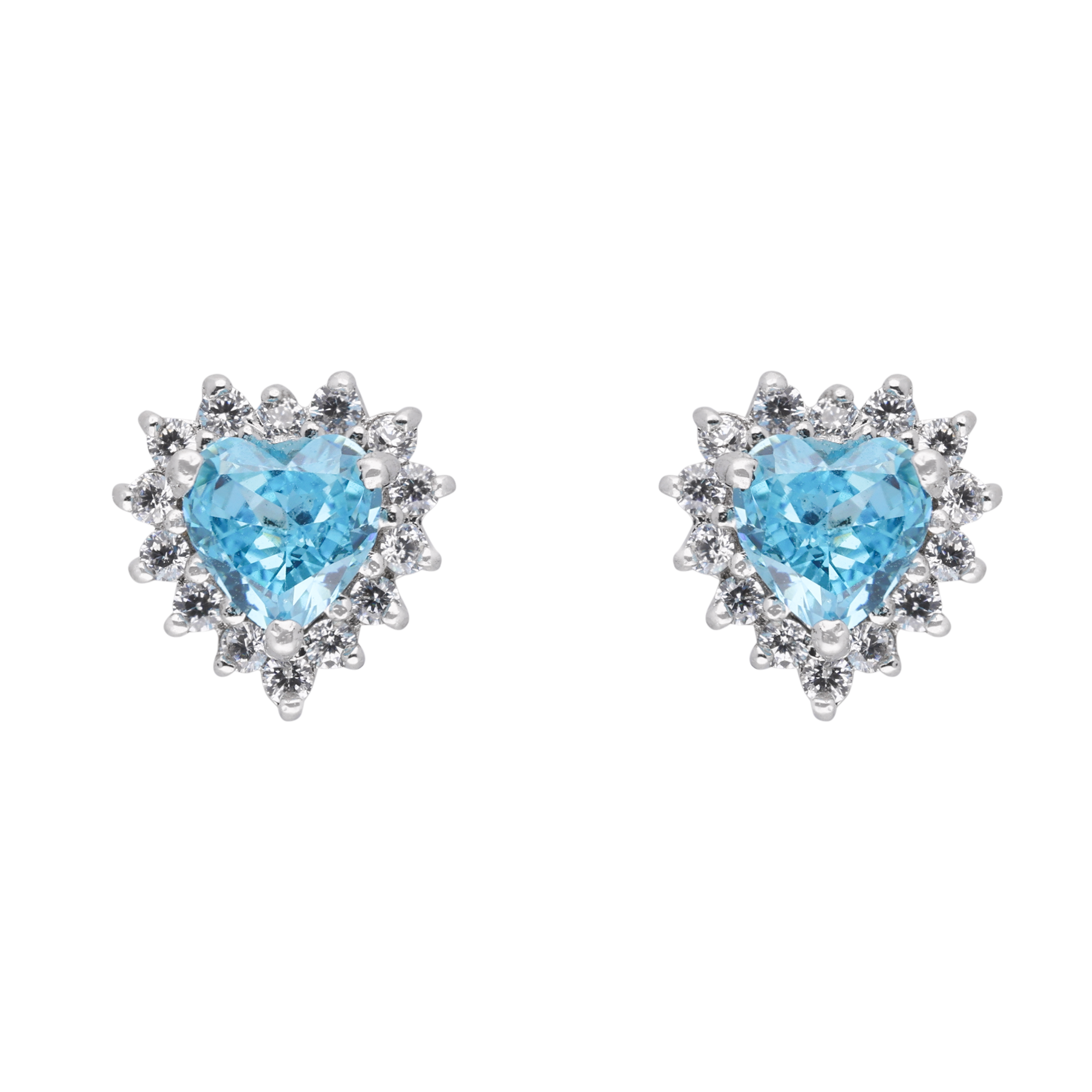 Radiant Blue Heart Halo Stud Earrings | SKU : 0003594582, 0021456640