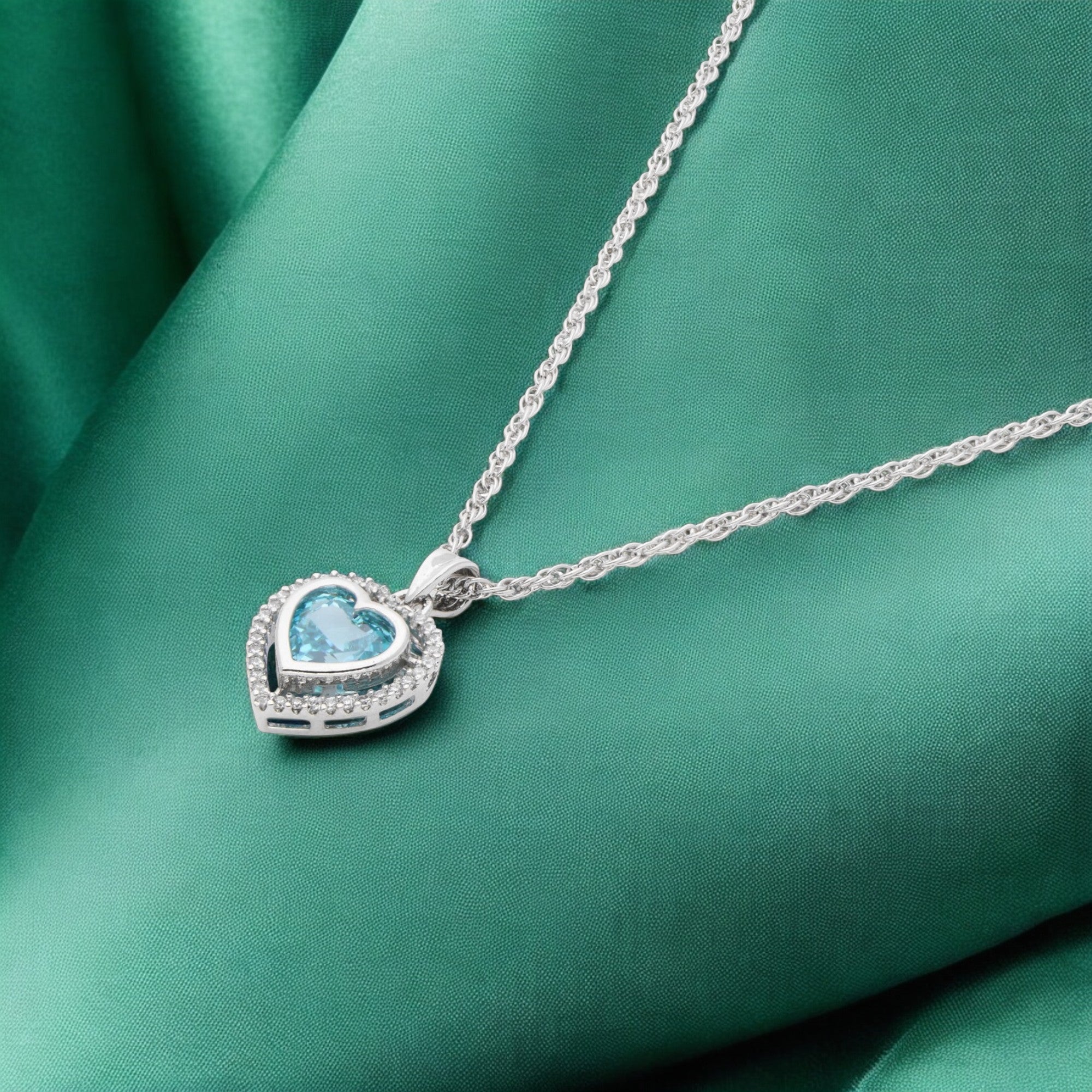 Elegant Blue Heart Pendant with Halo Sparkle | SKU : 0003594605, 0021456718