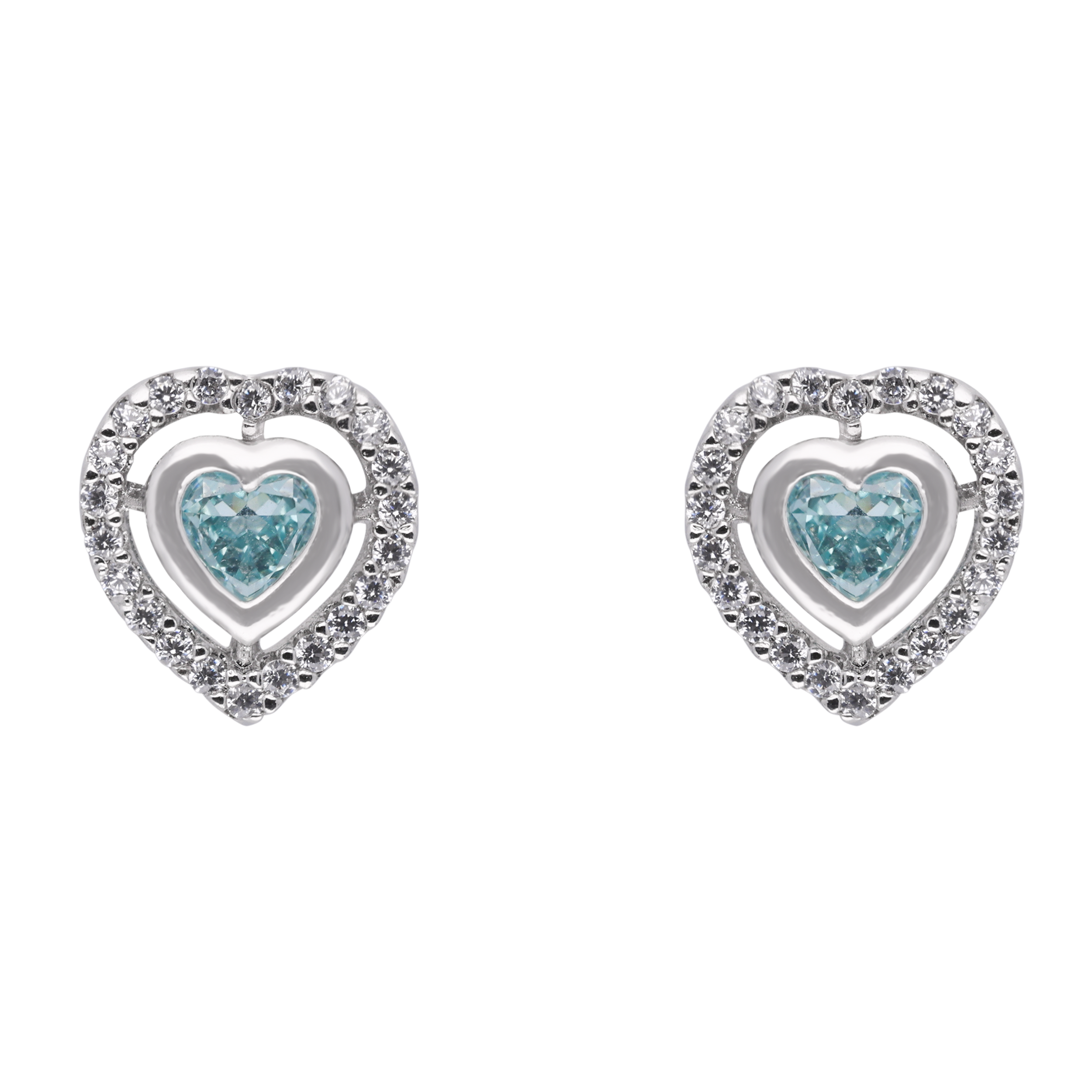 Blue Heart Halo Stud Earrings | SKU : 0003594612, 0021456725