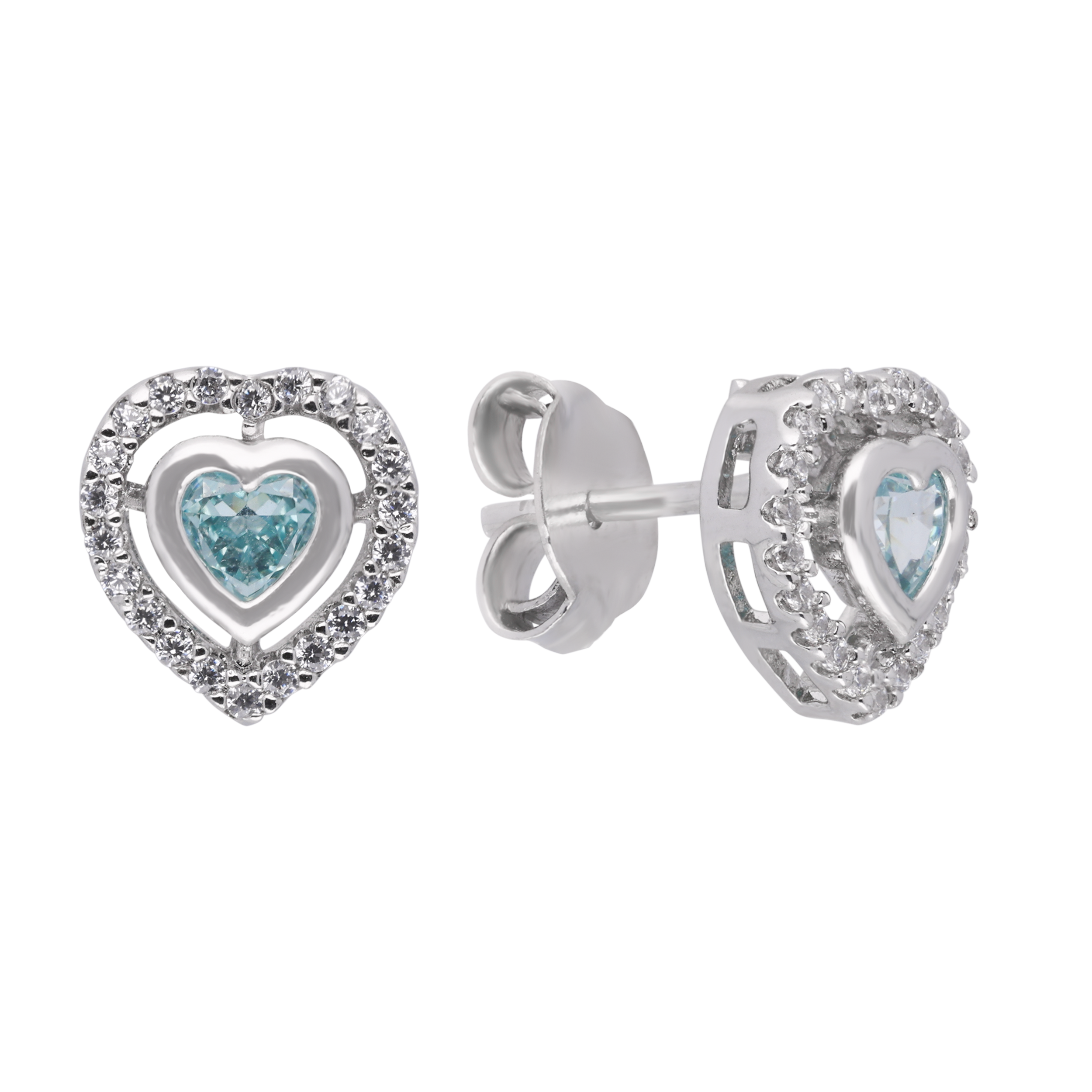 Blue Heart Halo Stud Earrings | SKU : 0003594612, 0021456725