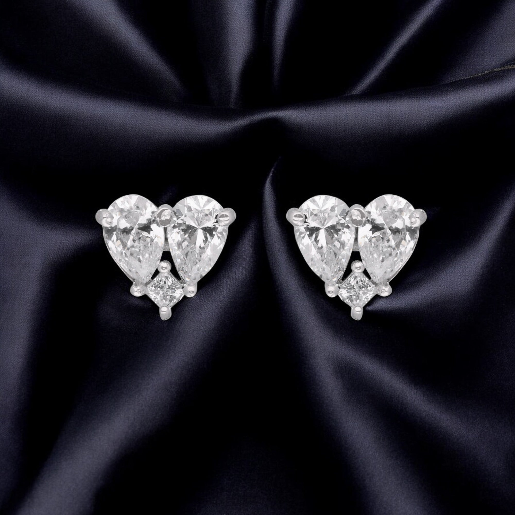 Elegant Twin Pear-Cut Heart Stud Earrings | SKU : 0003594650, 0021456817, 0021456831, 0021456794