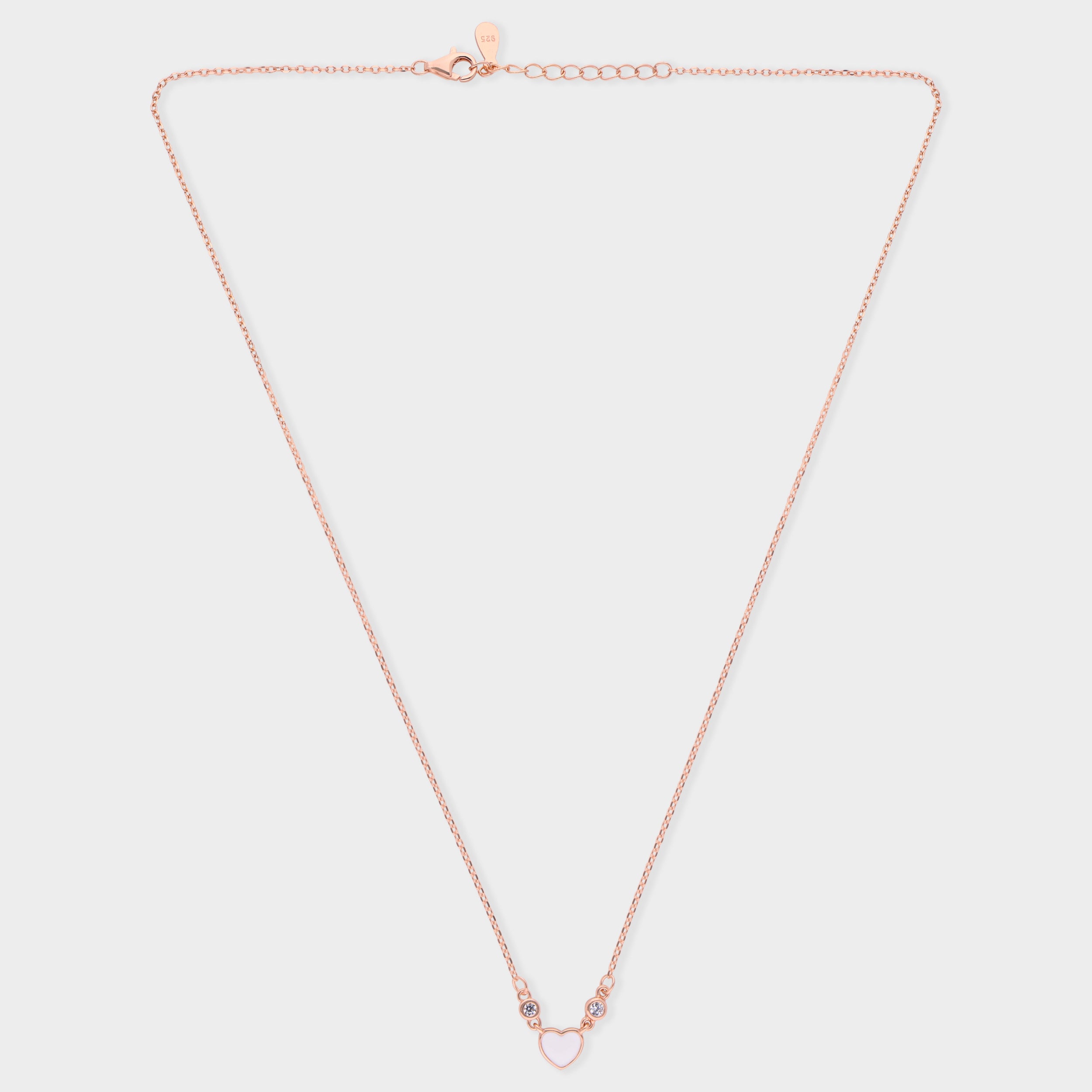 Sterling Silver Heart Charm Necklace with White Enamel & Sparkling Stones | SKU : 0021525674, 0021525667, 0021525650, 0021525698, 0021525681, 0003624012