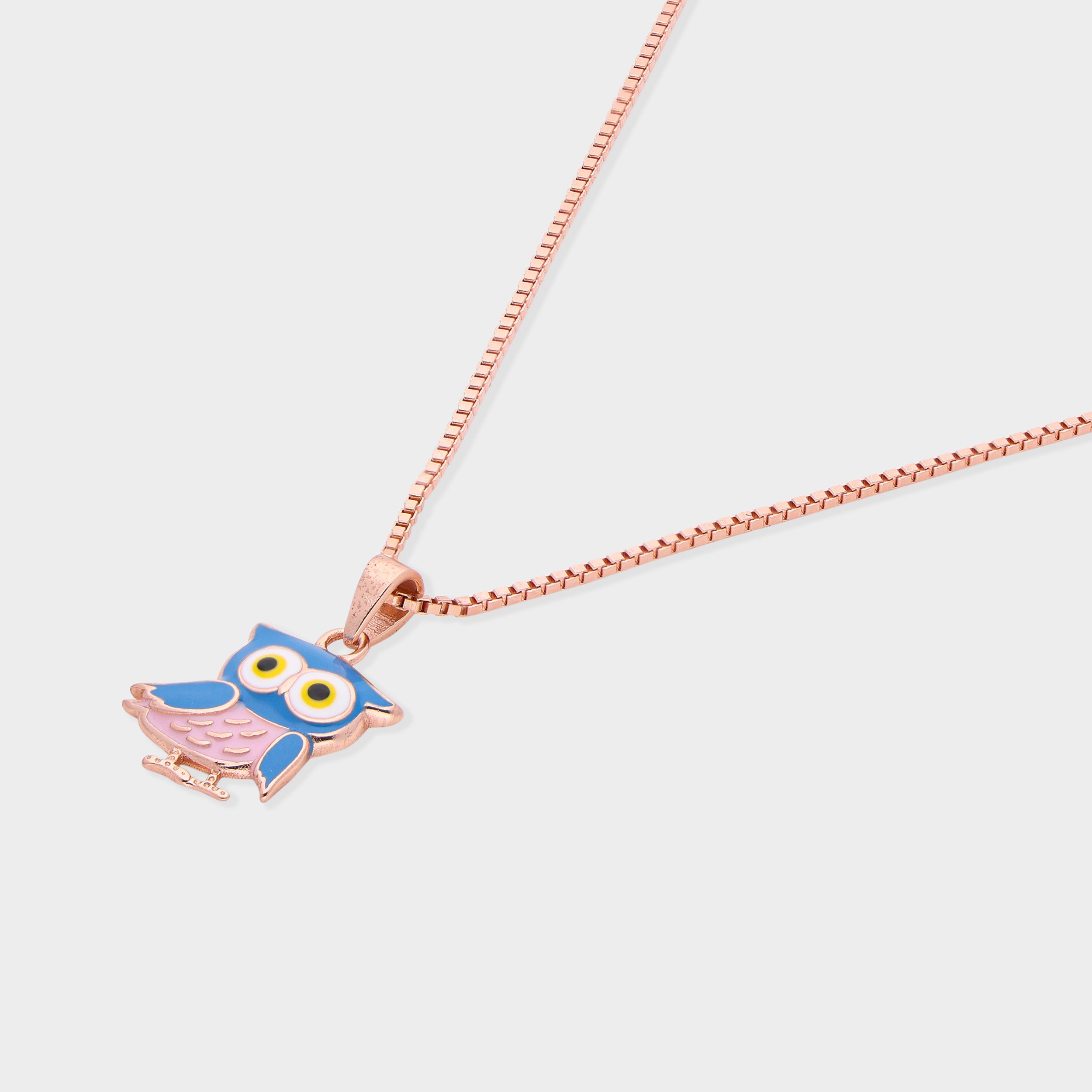Sterling Silver Owl Pendant Necklace with Vibrant Enamel Accents | SKU : 0003624029, 0021525643