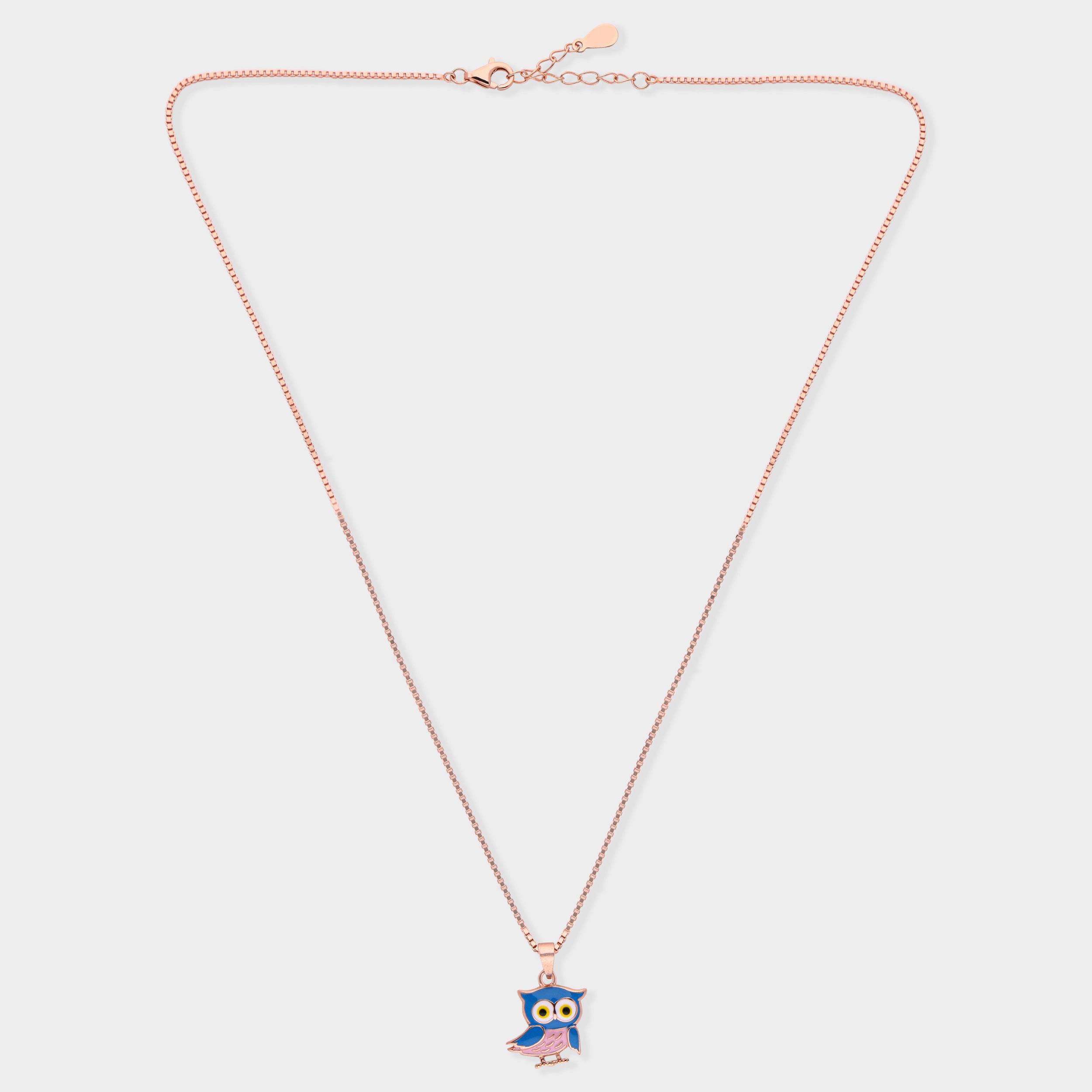 Sterling Silver Owl Pendant Necklace with Vibrant Enamel Accents | SKU : 0003624029, 0021525643