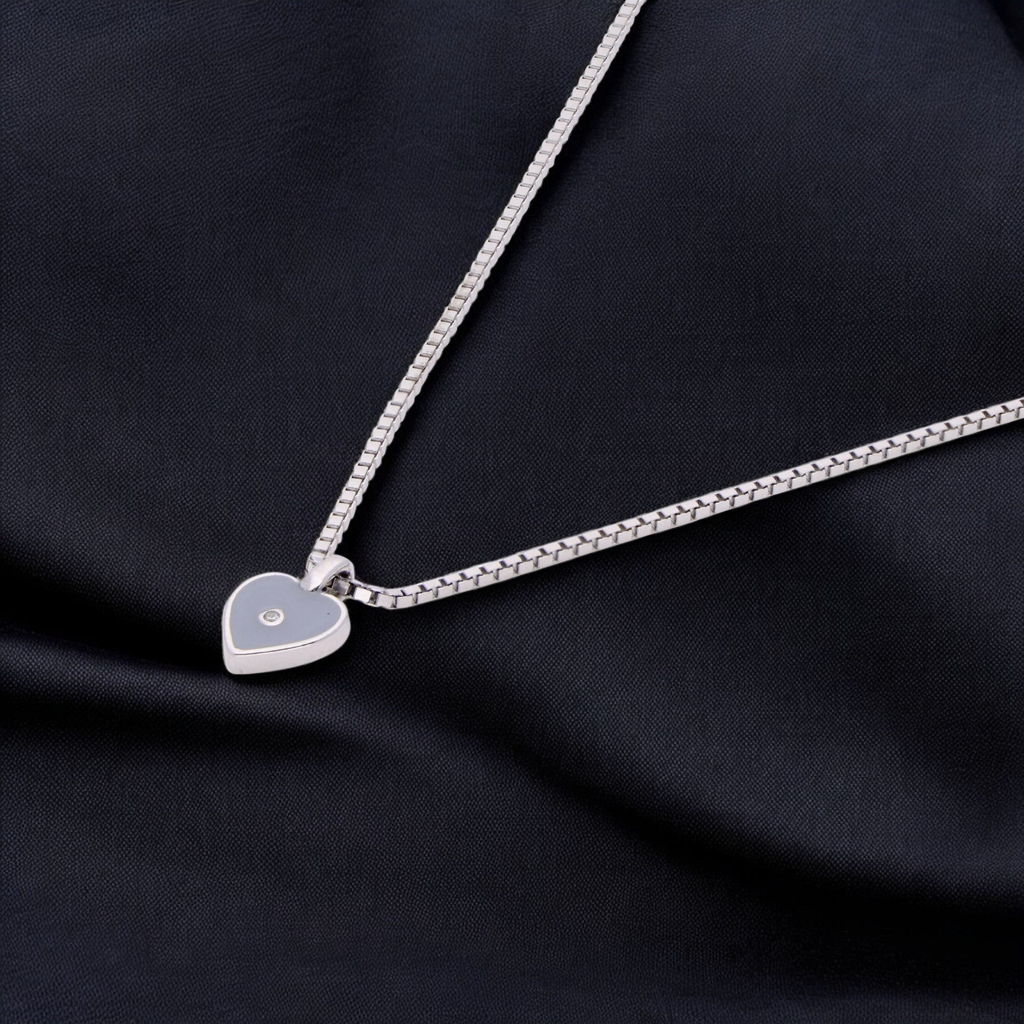 Minimalist Heart Pendant Necklace in Silver Finish with Enamel and Single Stone Accent | SKU : 0021525704, 0021525728, 0021525735, 0003624050, 0021525742