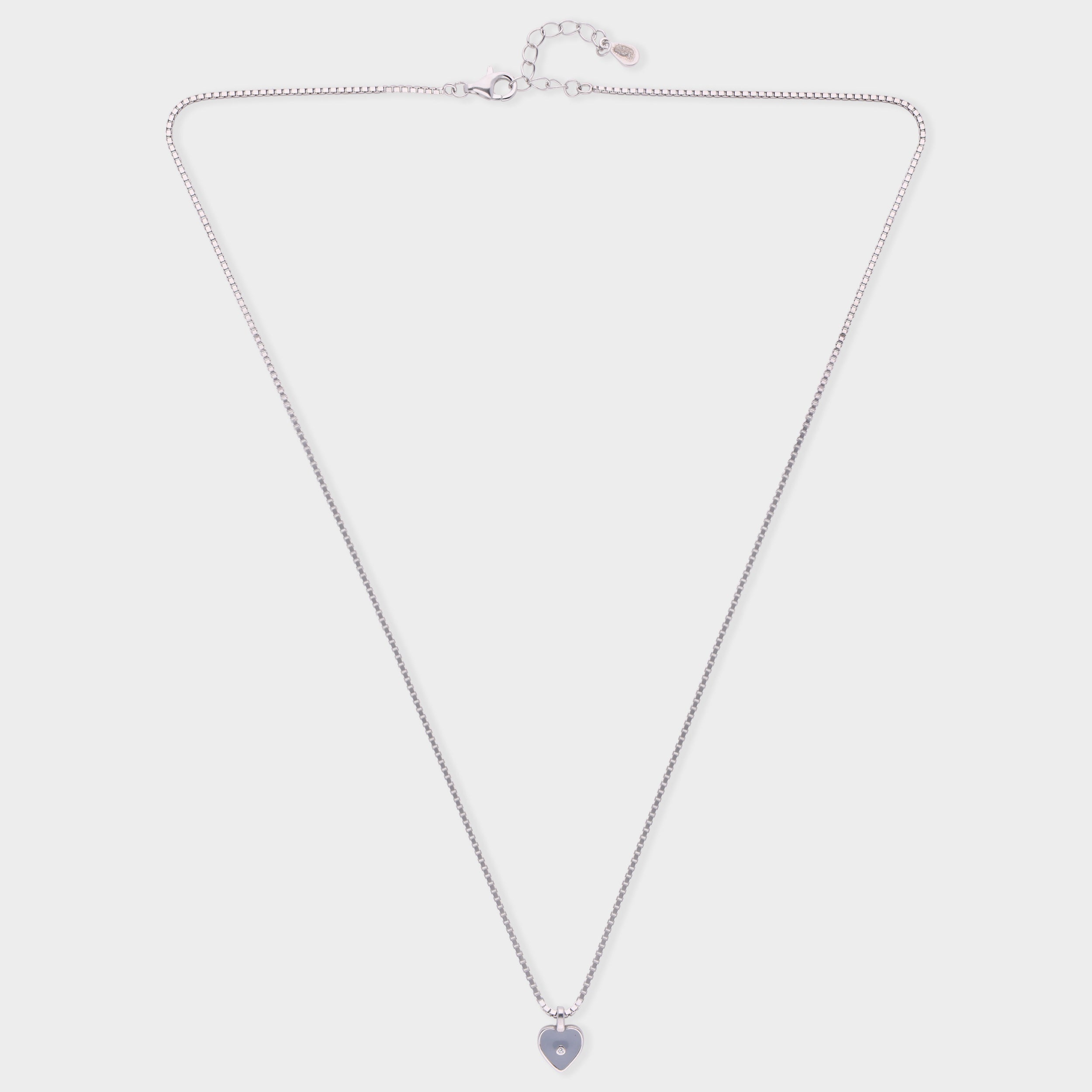 Minimalist Heart Pendant Necklace in Silver Finish with Enamel and Single Stone Accent | SKU : 0021525704, 0021525728, 0021525735, 0003624050, 0021525742