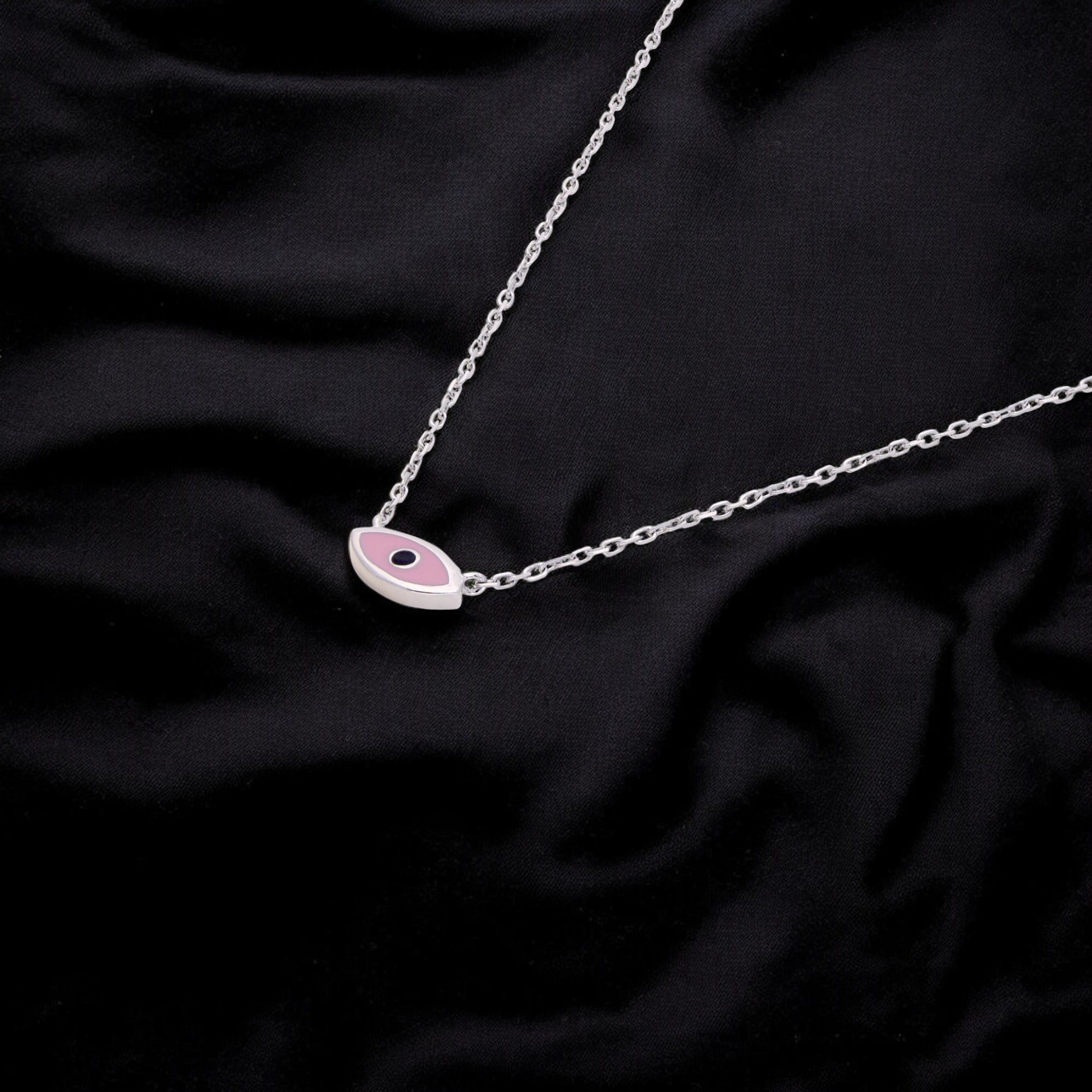 Evil Eye Charm Necklace in Silver Tone – Pink & Red Variants | SKU : 0021525773, 0021525766, 0003624074, 0021525759, 0003624067
