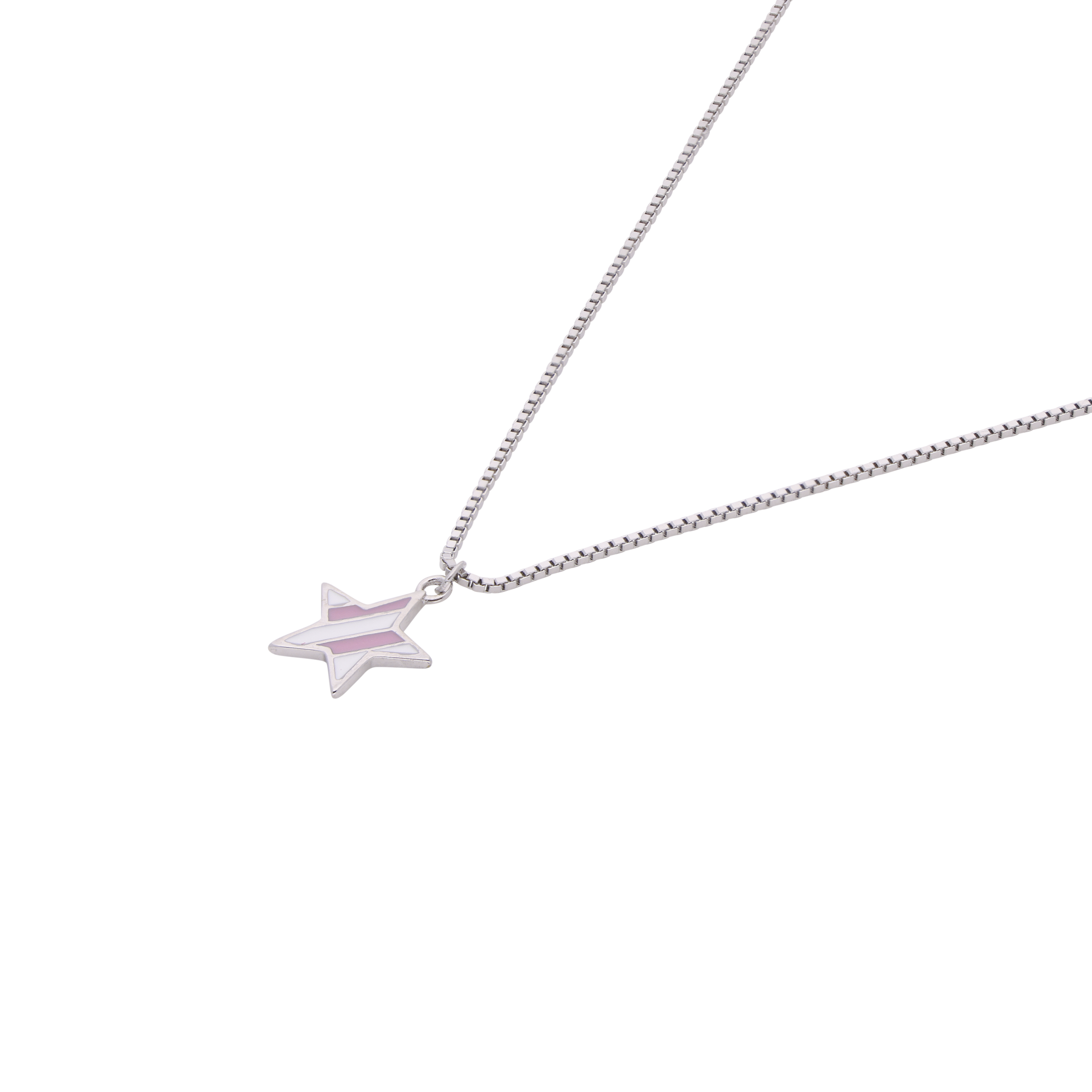 Sterling Silver Star Pendant Necklace with Soft Pink Enamel Accent | SKU : 0003630907, 0021546389