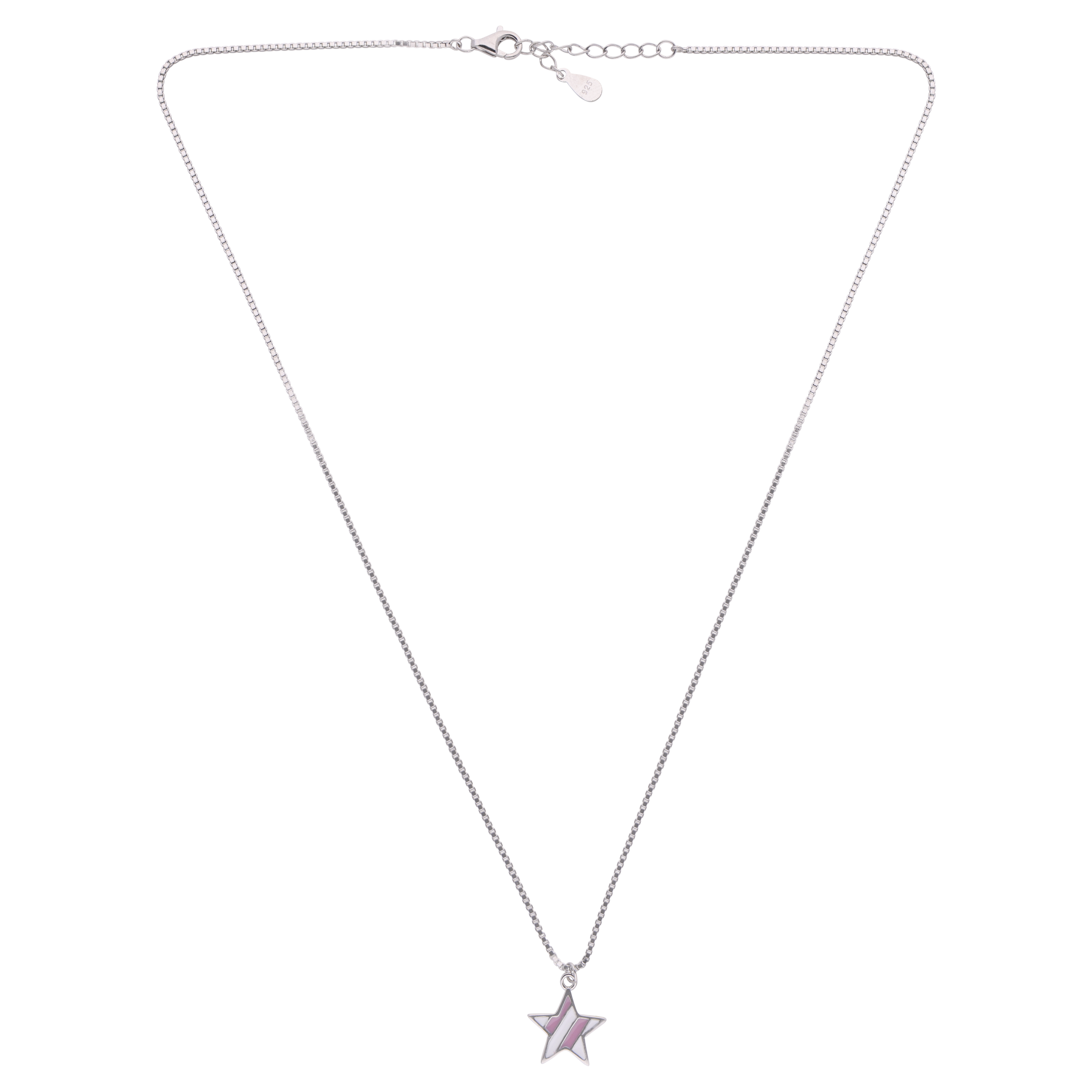 Sterling Silver Star Pendant Necklace with Soft Pink Enamel Accent | SKU : 0003630907, 0021546389