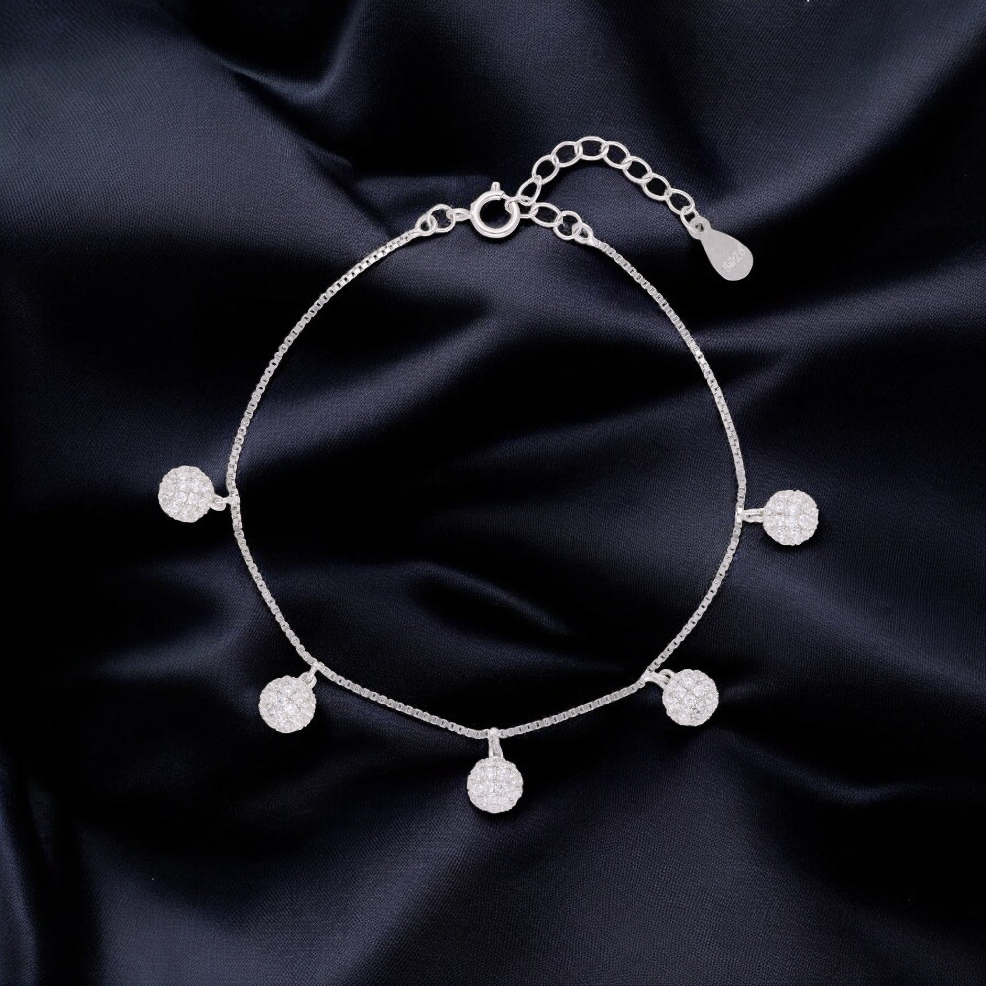 Lustrous Orbit Sterling Silver Bracelet – A Dance of Radiant Spheres | SKU : 0021546570, 0003630952