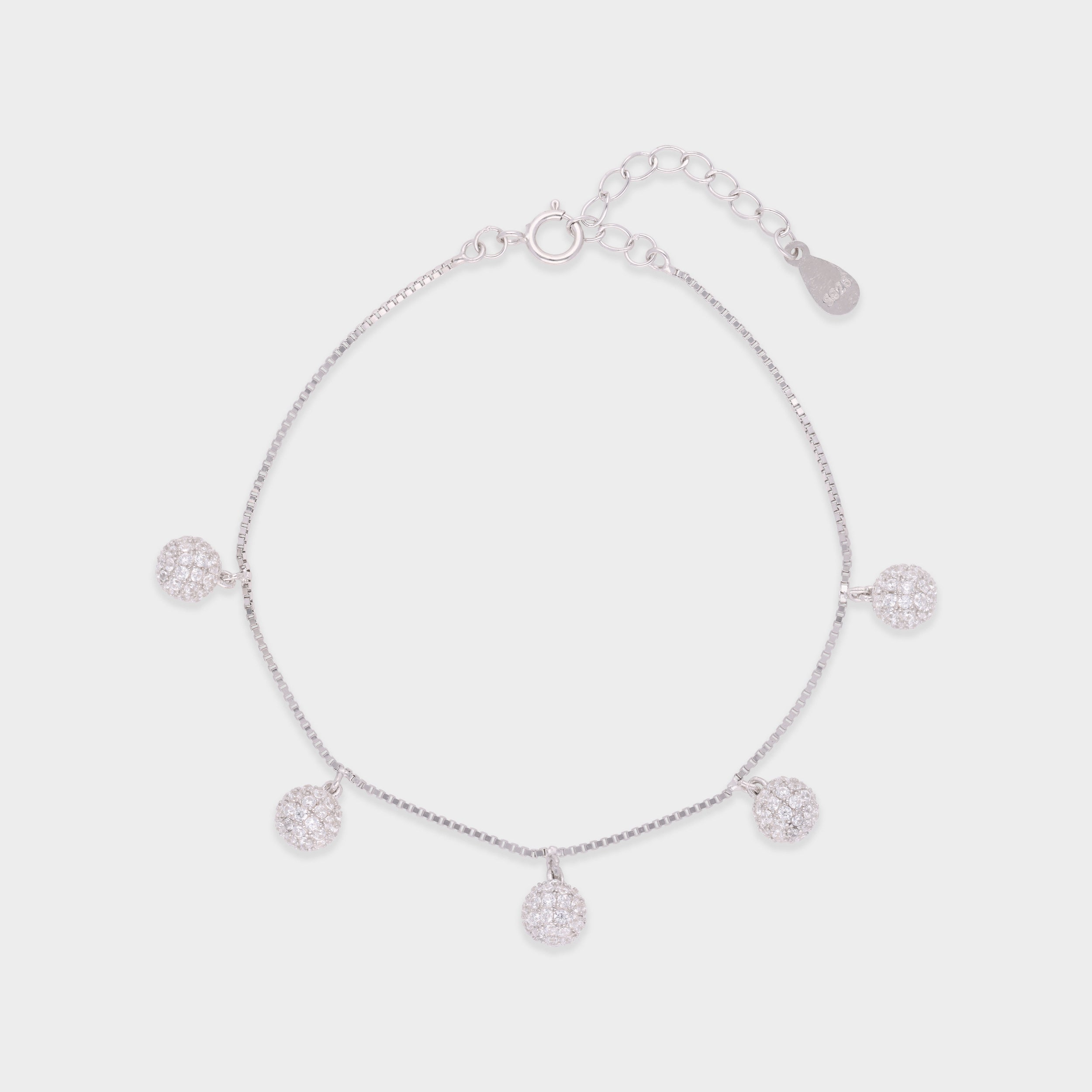 Lustrous Orbit Sterling Silver Bracelet – A Dance of Radiant Spheres | SKU : 0021546570, 0003630952