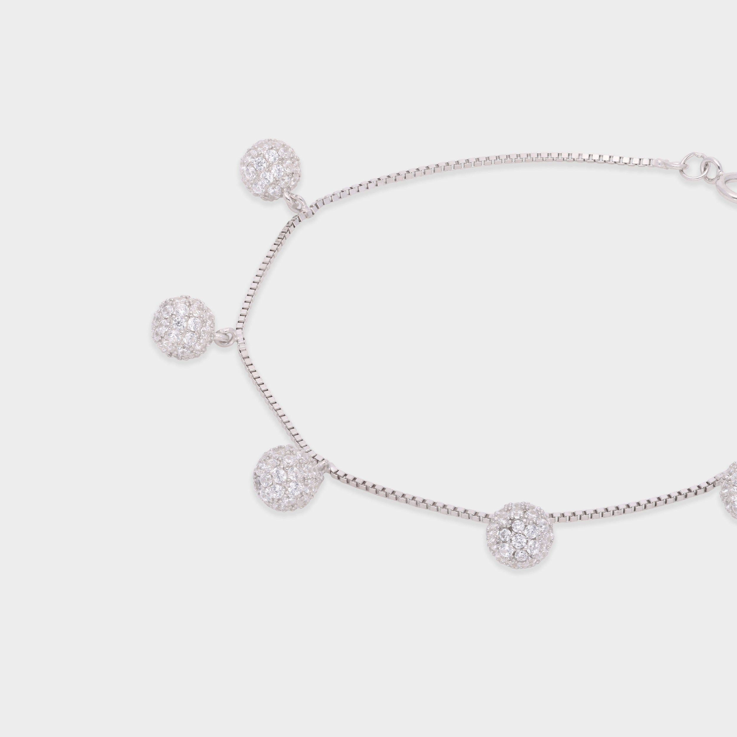 Lustrous Orbit Sterling Silver Bracelet – A Dance of Radiant Spheres | SKU : 0021546570, 0003630952