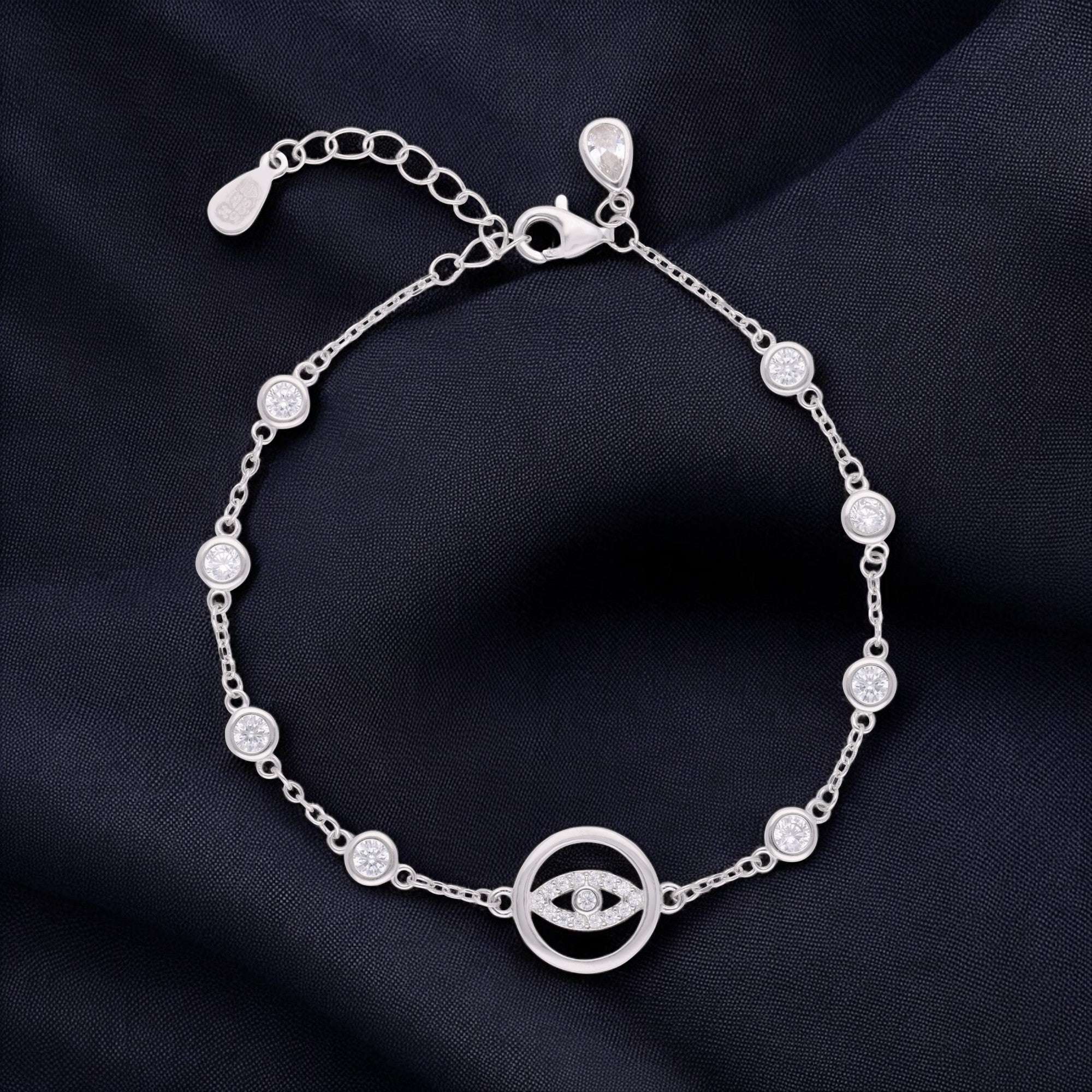 Sterling Silver Evil Eye Bracelet with Bezel-Set Stones | SKU : 0003630976