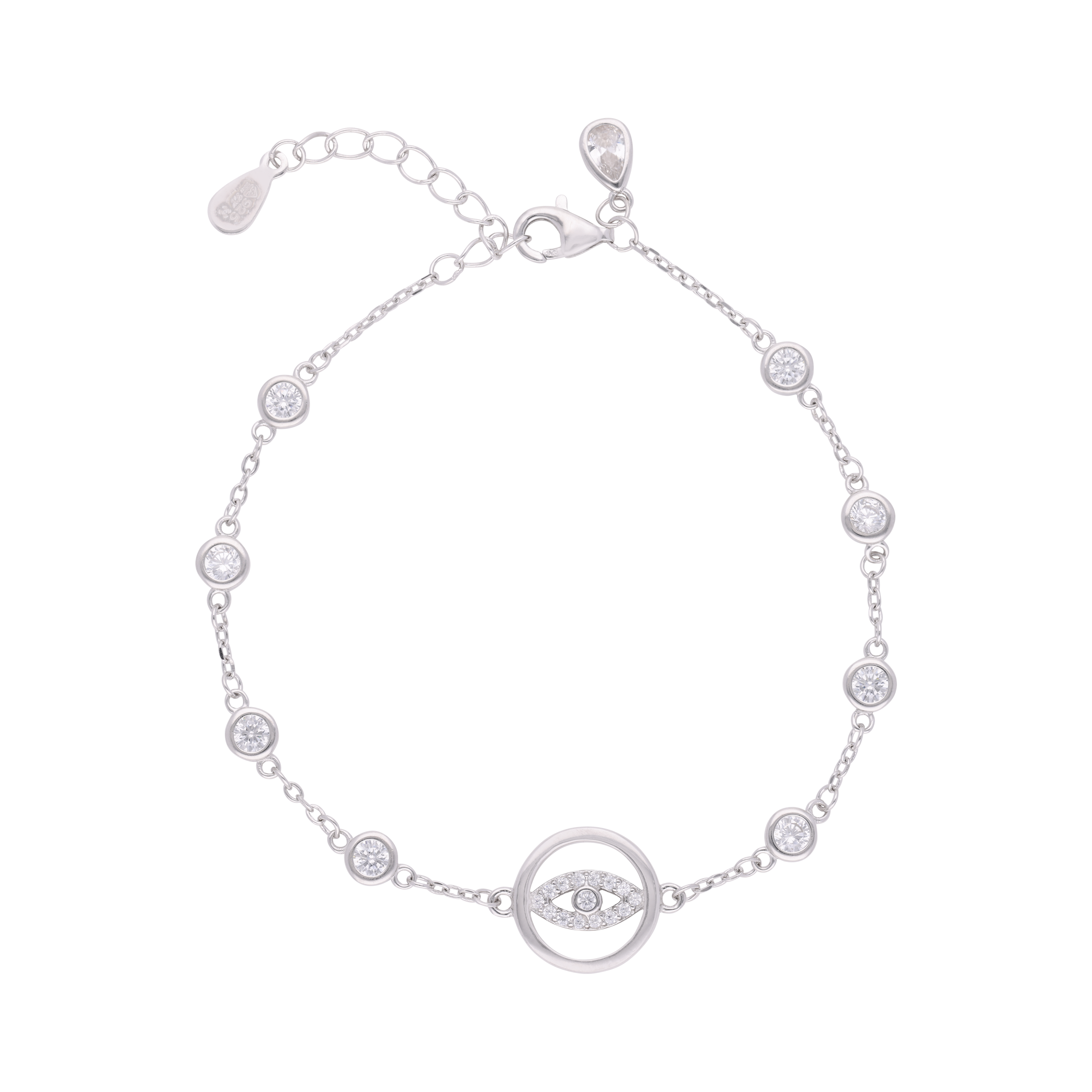 Sterling Silver Evil Eye Bracelet with Bezel-Set Stones | SKU : 0003630976