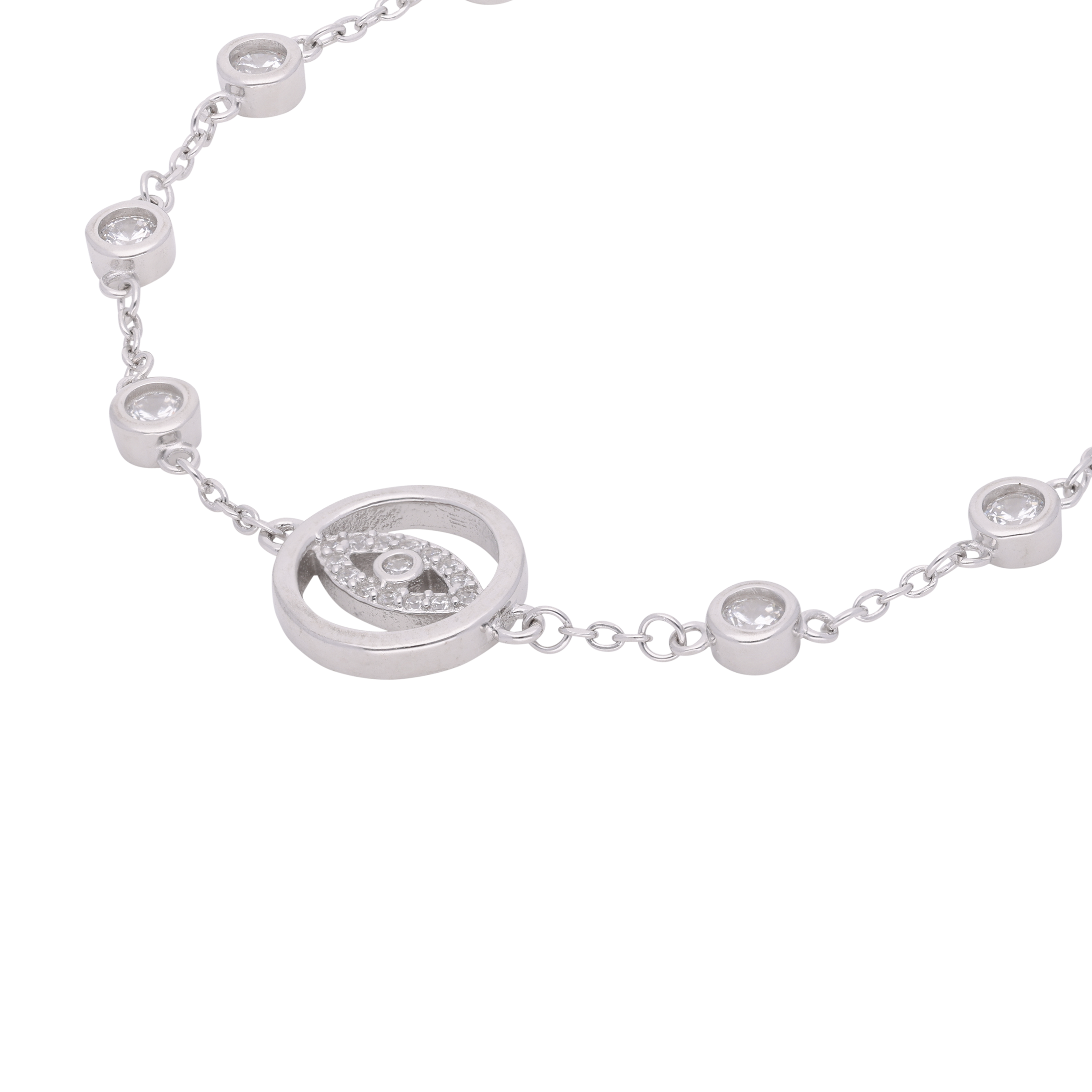 Sterling Silver Evil Eye Bracelet with Bezel-Set Stones | SKU : 0003630976