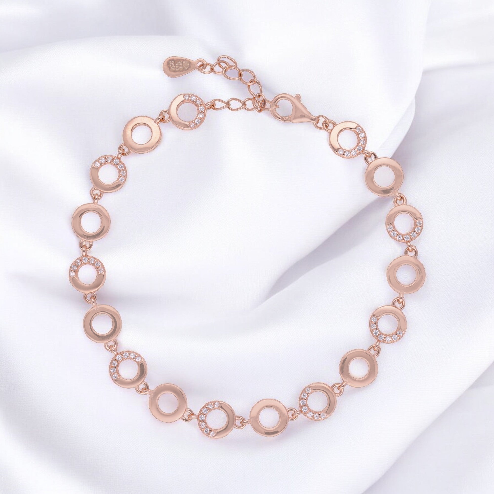 Modern Circle-Link Bracelet in Rose Tone with Sparkling Accents | SKU :  0003630983, 0021546099