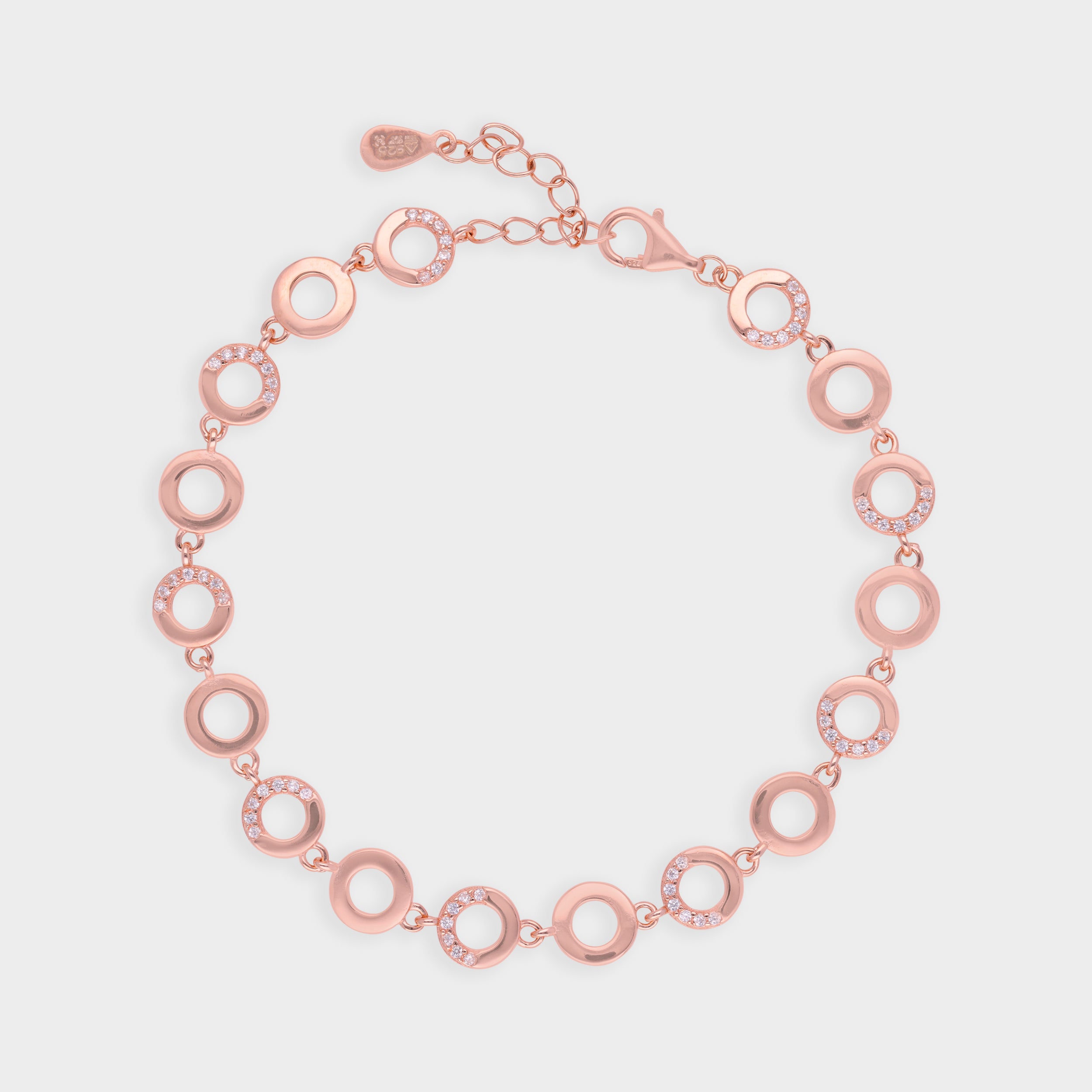 Modern Circle-Link Bracelet in Rose Tone with Sparkling Accents | SKU :  0003630983, 0021546099