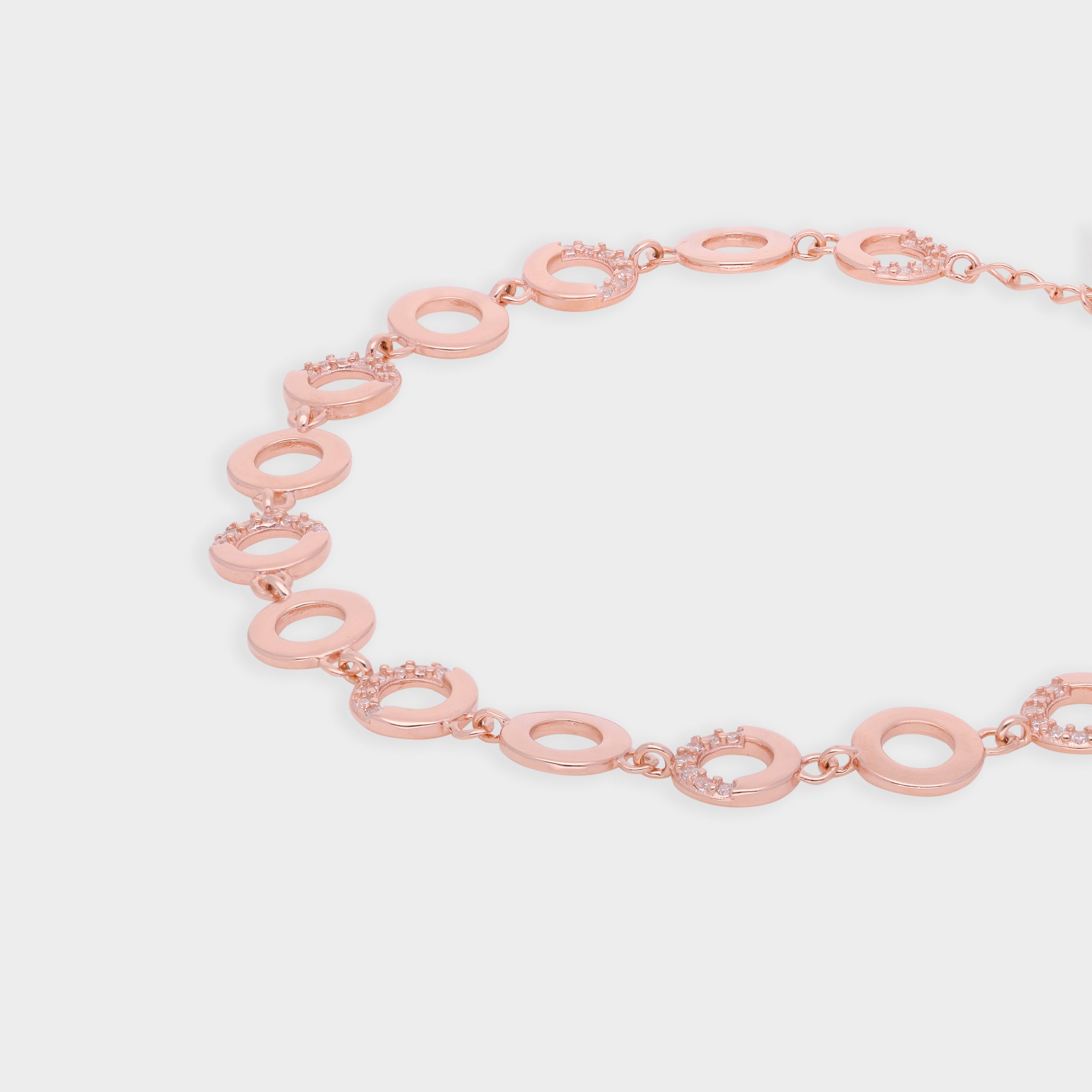 Modern Circle-Link Bracelet in Rose Tone with Sparkling Accents | SKU :  0003630983, 0021546099