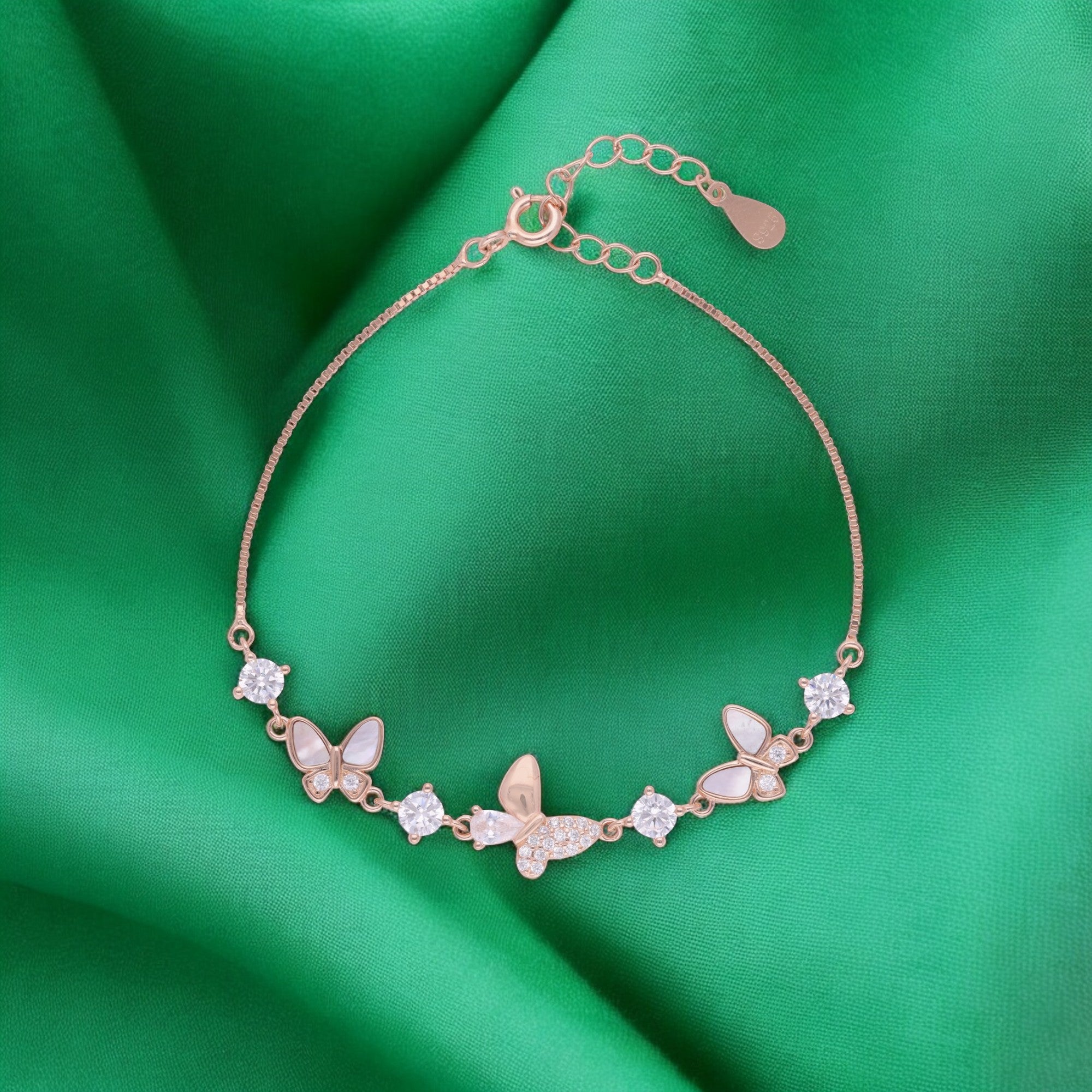 Whimsical Butterfly Sterling Silver Bracelet - A Symphony of Grace and Radiance | SKU :  0003630990, 0021546020, 0021546006, 0021546013