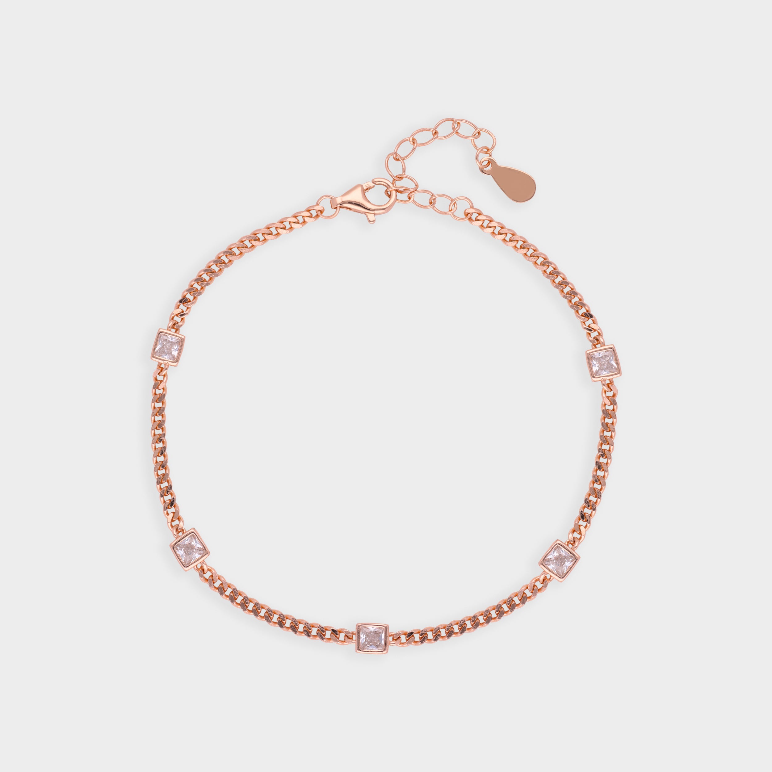 Rose-Tone Box Chain Bracelet with Princess-Cut Stone Embellishments | SKU : 0021546709, 0021546693, 0003631072, 0021546686