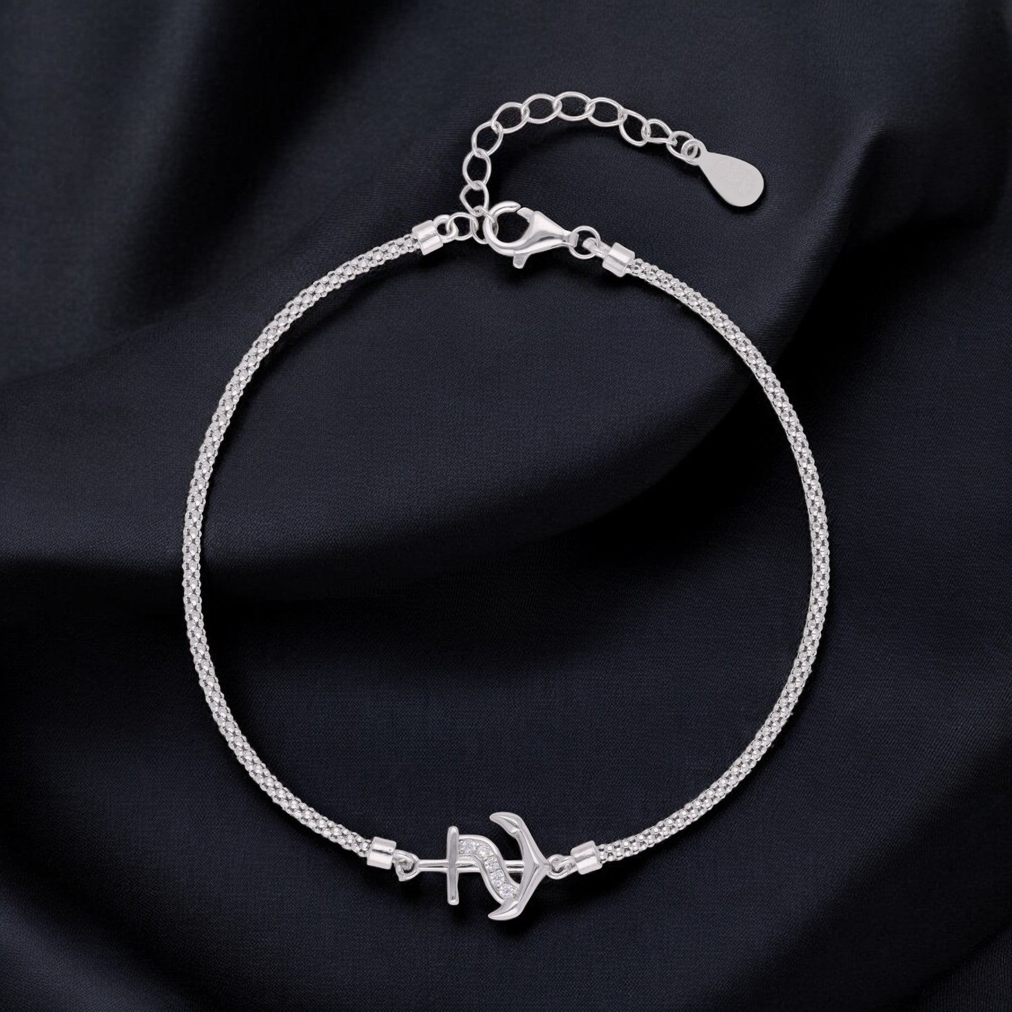 Silver-Tone Nautical Anchor Bracelet with Pavé Accent | SKU :  0003631089, 0021546679, 0021546655, 0021546662