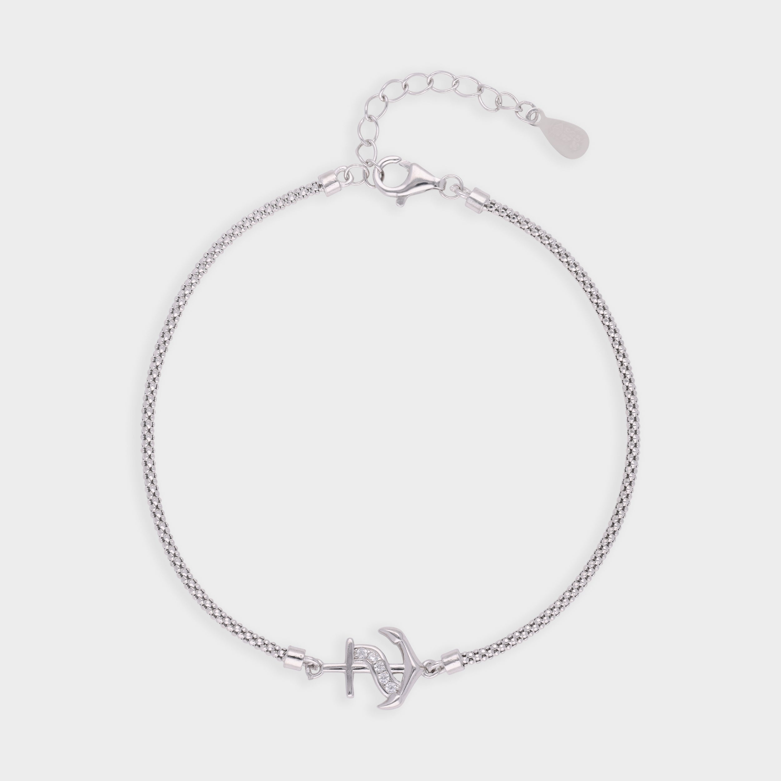 Silver-Tone Nautical Anchor Bracelet with Pavé Accent | SKU :  0003631089, 0021546679, 0021546655, 0021546662