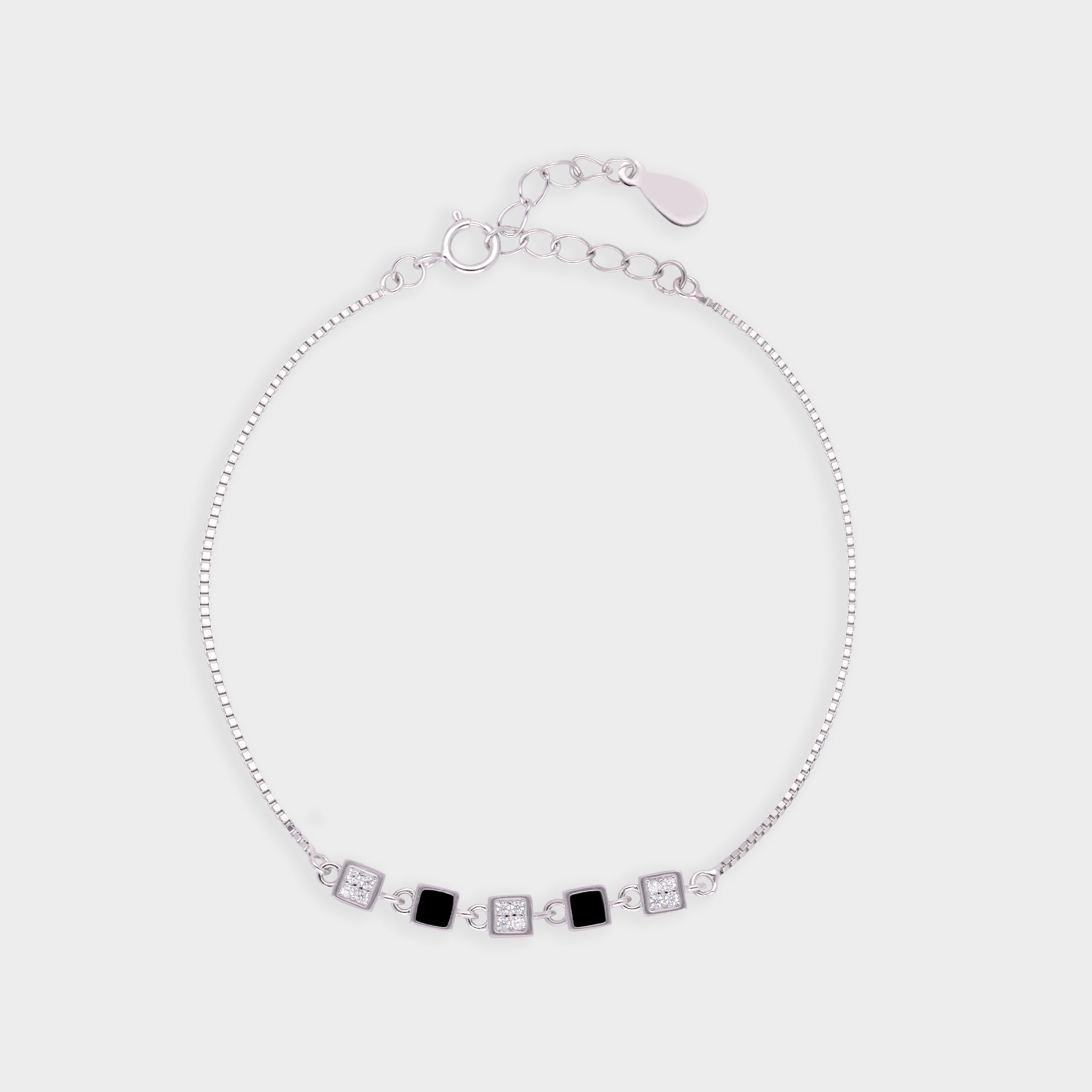 Geometric Square Bracelet with Black Enamel and Sparkling Stones in Silver and Rosegold | SKU : 0021546716, 0021546730, 0021546723, 0003631102
