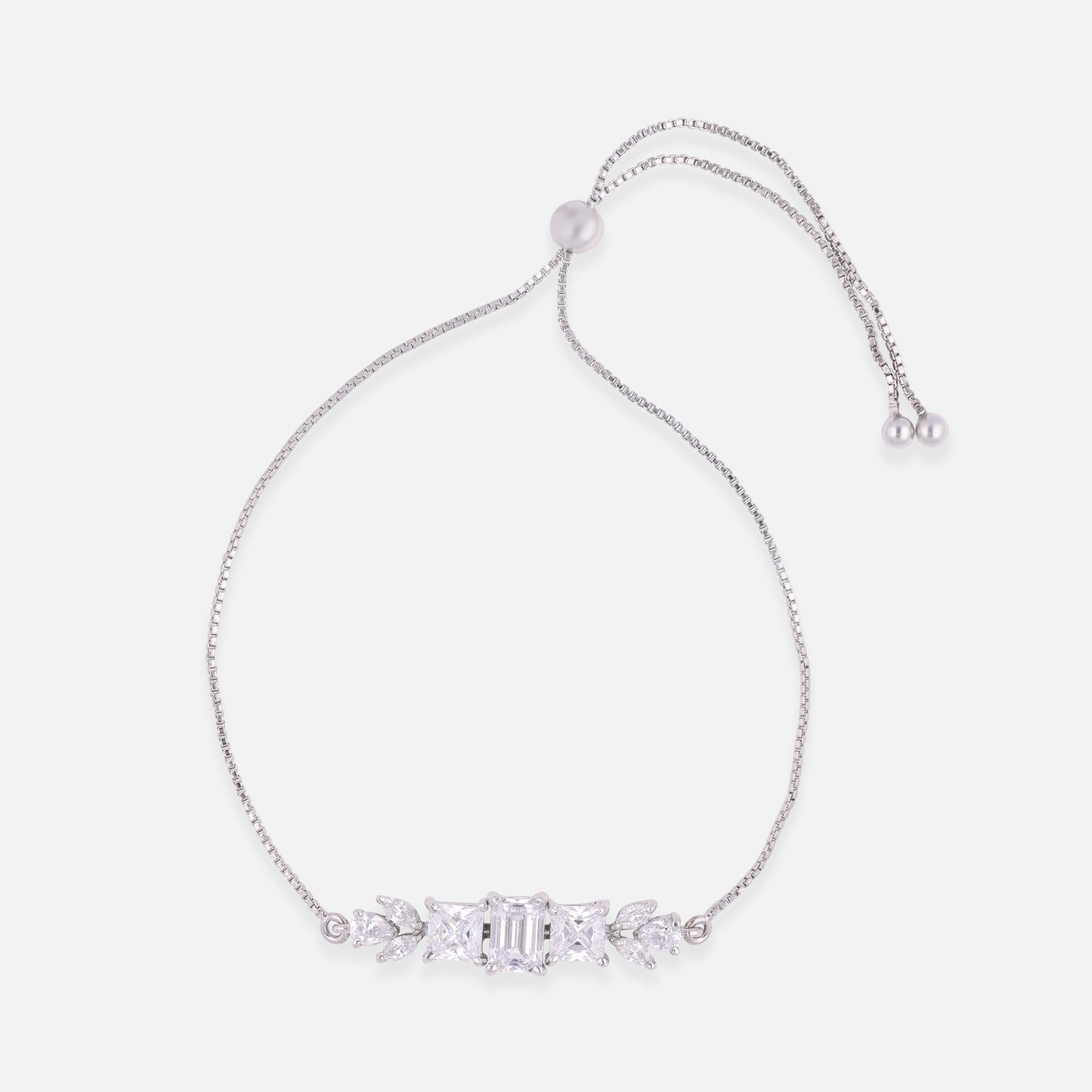 Emerald & Square Step-Cut Adjustable Sterling Silver Bracelet | SKU : 0022164070, 0022167675, 0003888285