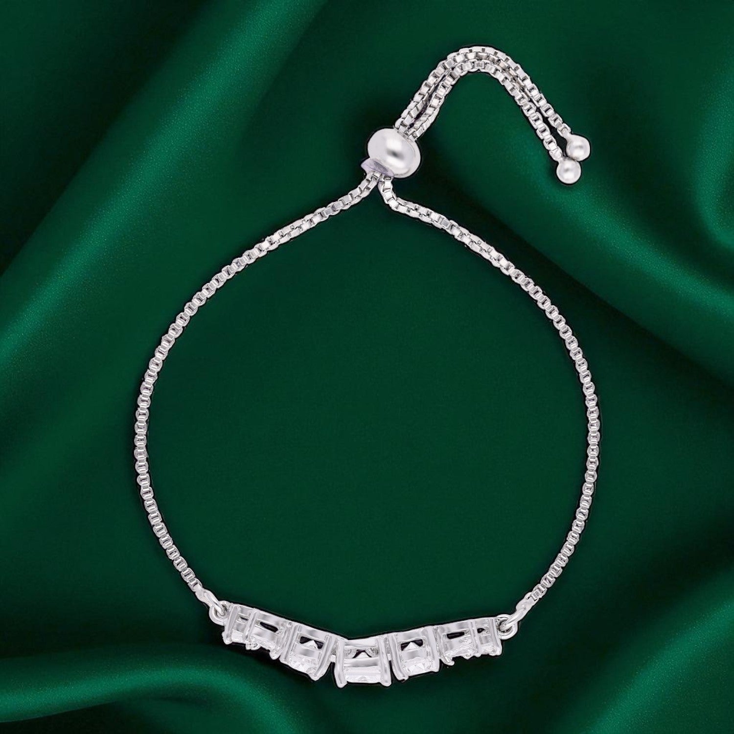 Baguette & Emerald-Cut Cubic Zirconia Sterling Silver Adjustable Bracelet | SKU : 0022164094, 0022167699, 0003888308
