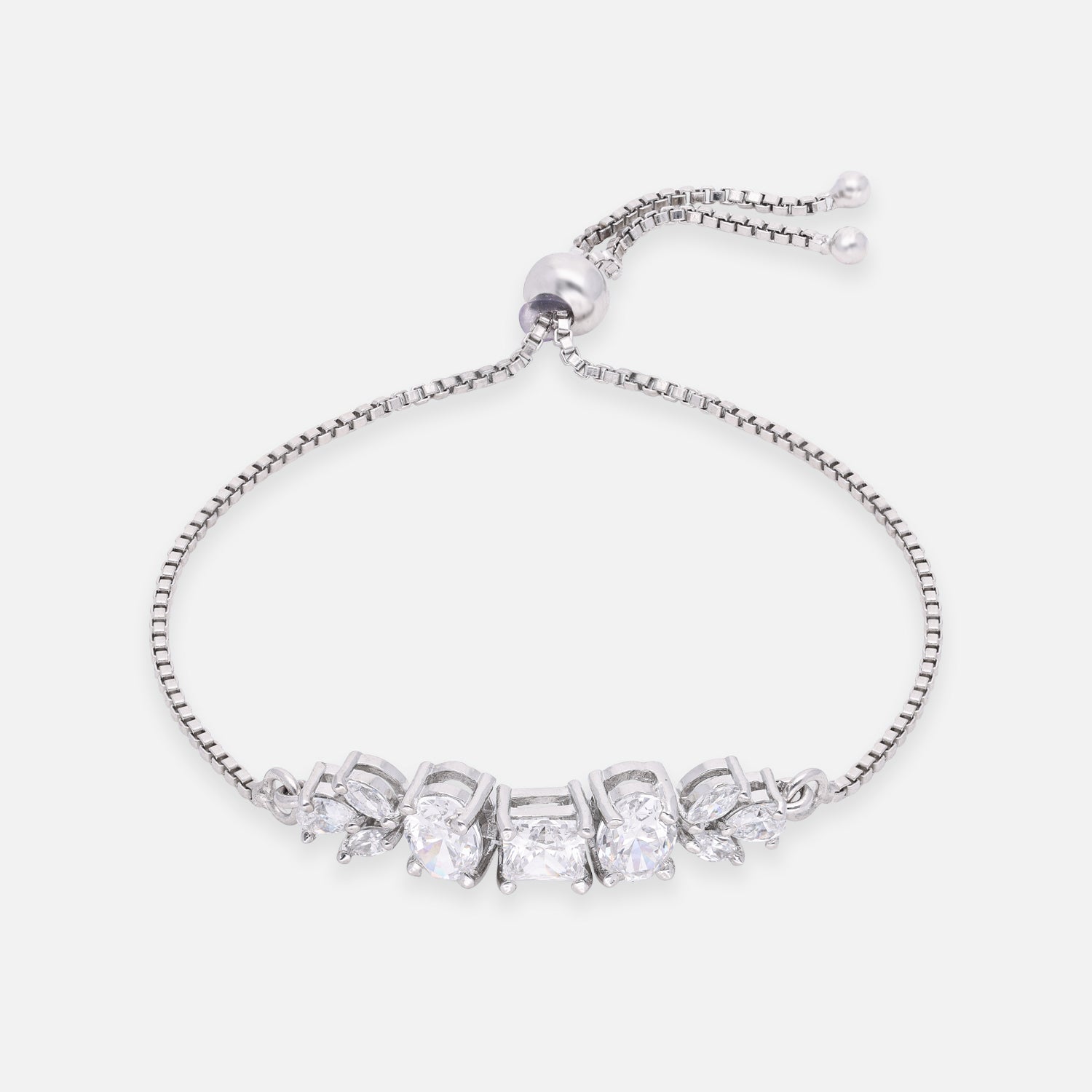 Baguette & Emerald-Cut Cubic Zirconia Sterling Silver Adjustable Bracelet | SKU : 0022164094, 0022167699, 0003888308