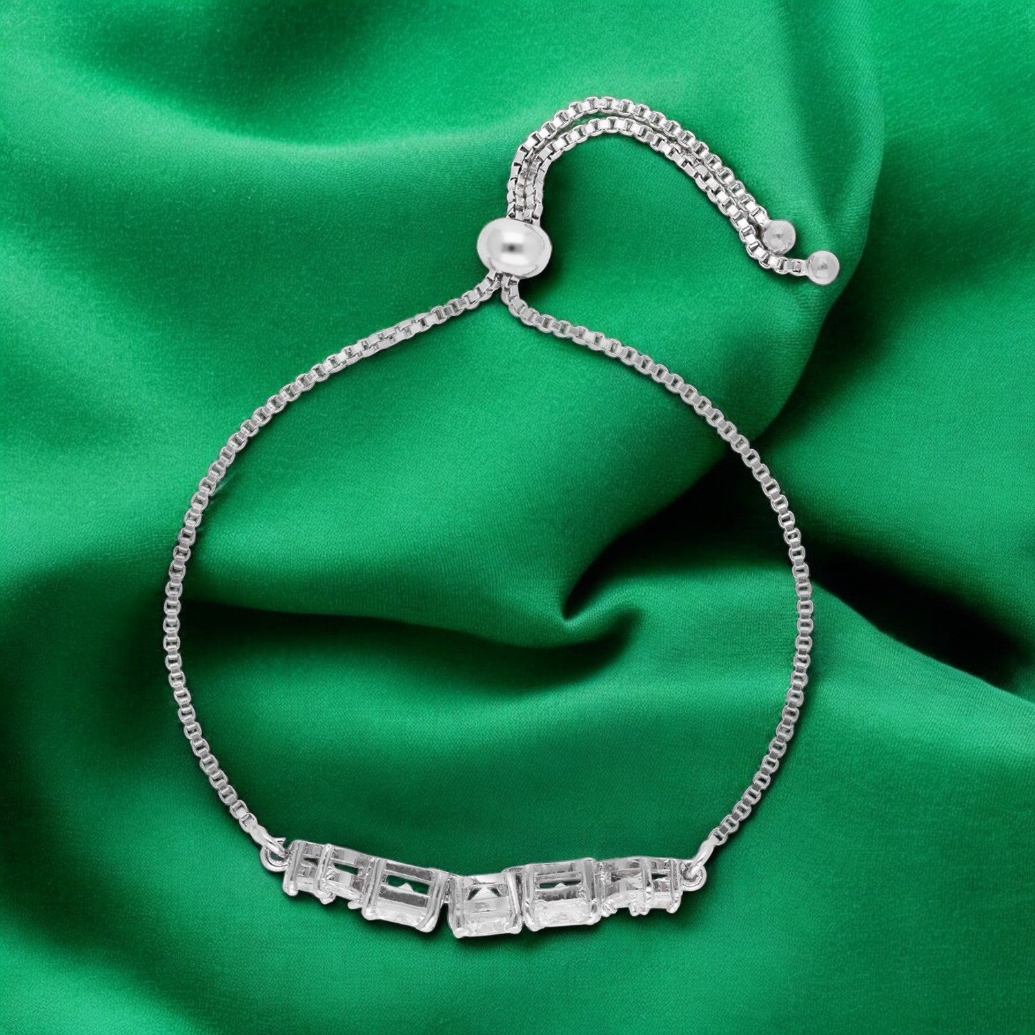Asymmetrical Emerald-Cut Adjustable Sterling Silver Bracelet | SKU : 0022164117, 0022167712, 0003888322
