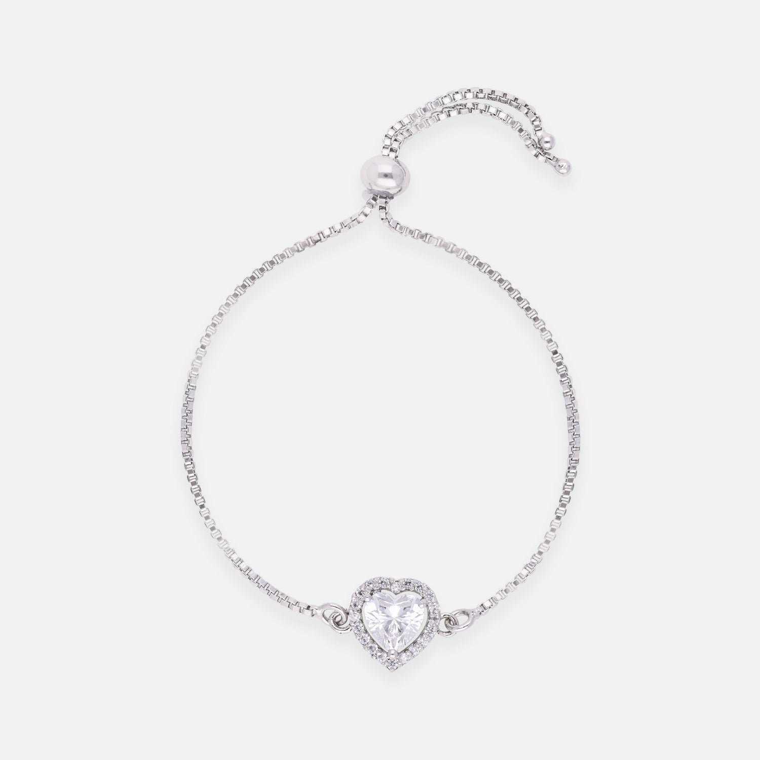 Heart-Shaped Cubic Zirconia Sterling Silver Adjustable Bracelet | SKU : 0022164179, 0003888384