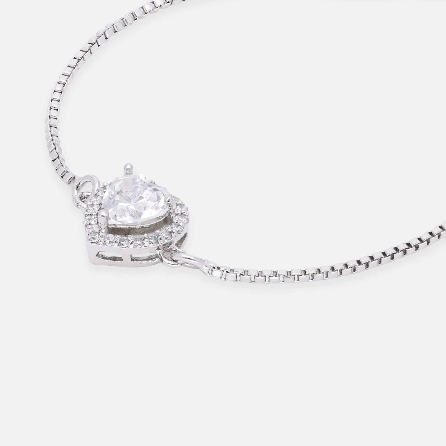 Heart-Shaped Cubic Zirconia Sterling Silver Adjustable Bracelet | SKU : 0022164179, 0003888384