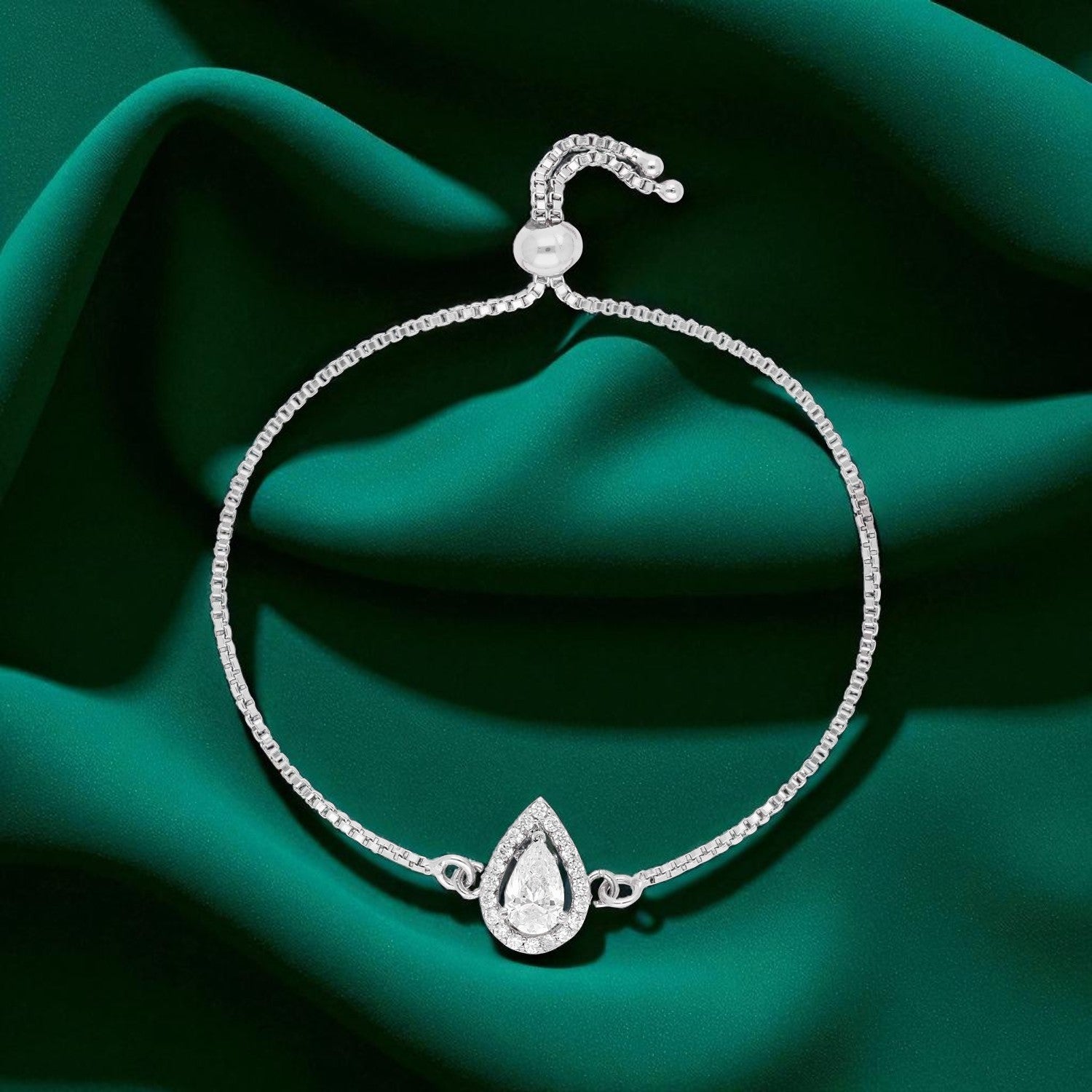 Pear-Cut Halo Adjustable Sterling Silver Bracelet | SKU : 0022164223, 0022167828, 0003888438