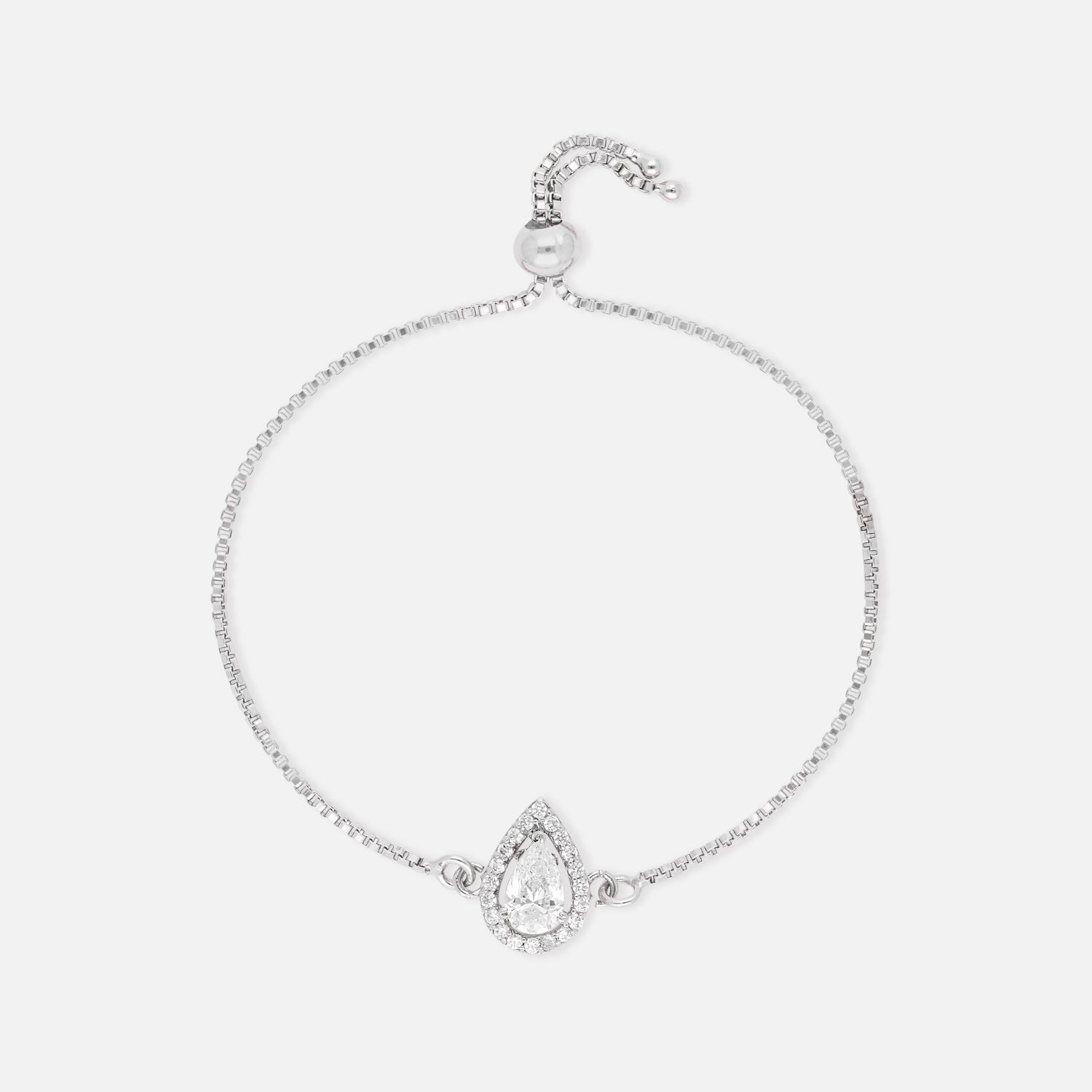 Pear-Cut Halo Adjustable Sterling Silver Bracelet | SKU : 0022164223, 0022167828, 0003888438