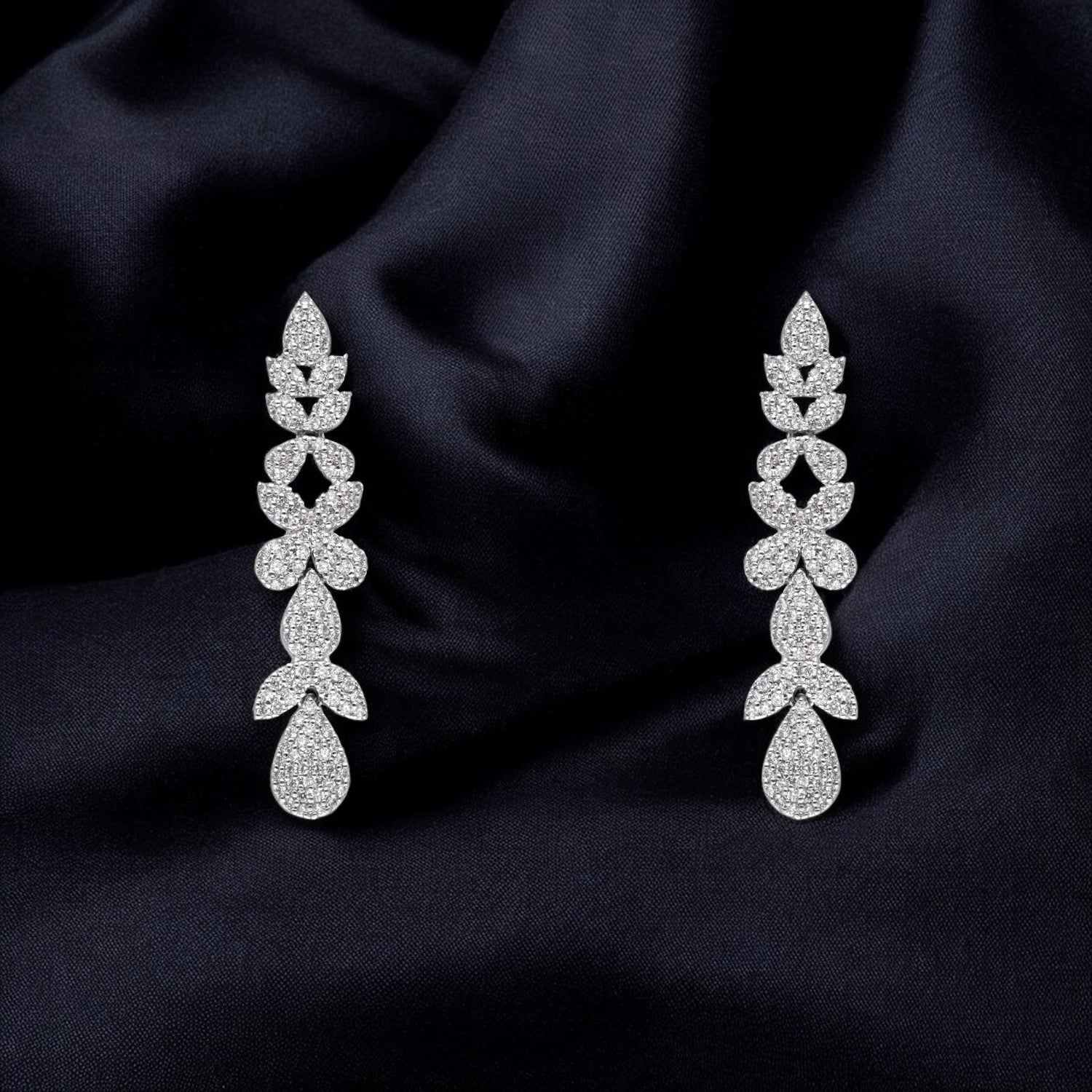 All-White Pavé Leaf Drop Sterling Silver Earrings | SKU:  0022178893, 0022179197, 0003894026