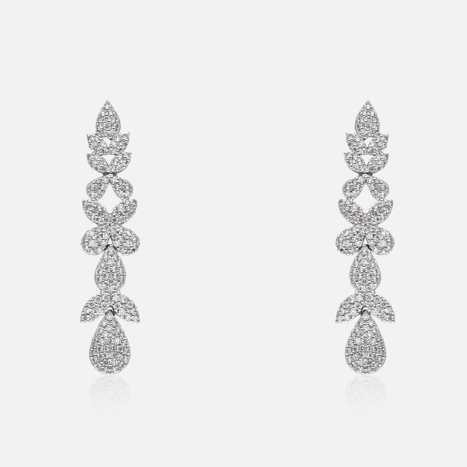 All-White Pavé Leaf Drop Sterling Silver Earrings | SKU:  0022178893, 0022179197, 0003894026